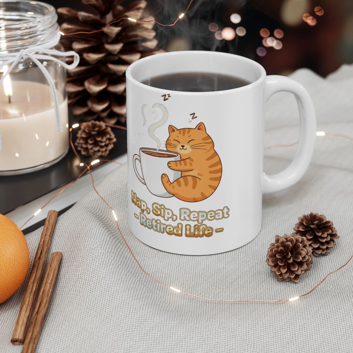 Nap Sip Repeat Retired Life Cat Coffee Mug