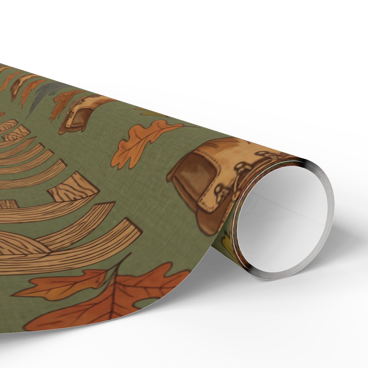 Autumn Leaves and Logs Printed Wrapping Paper Roll