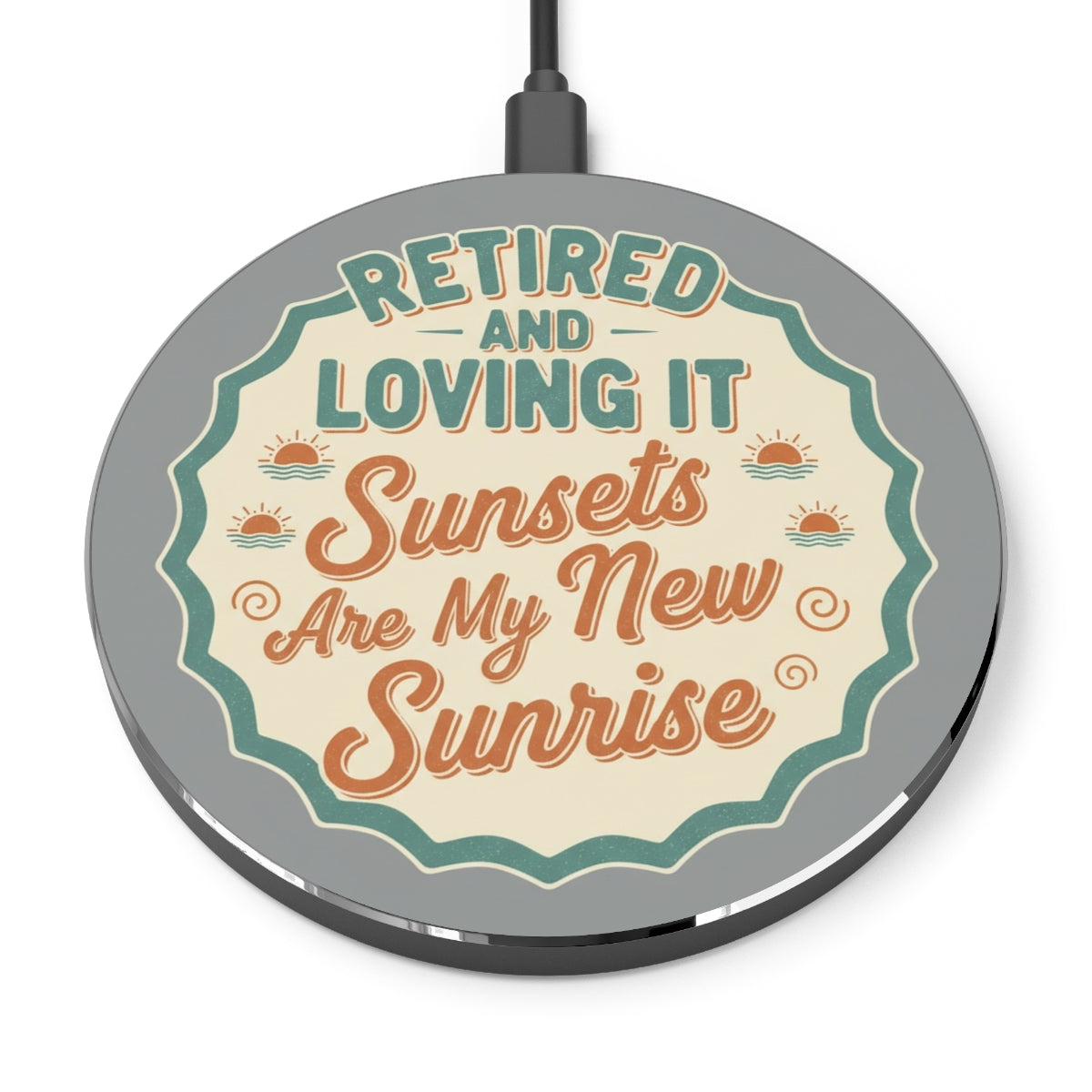 Retired And Loving It Sunsets Are My New Sunrise | Gift | Personalized Retirement Scene Graphic Phone Stand or Phone Charger - Retiree Gifts Retirement Party