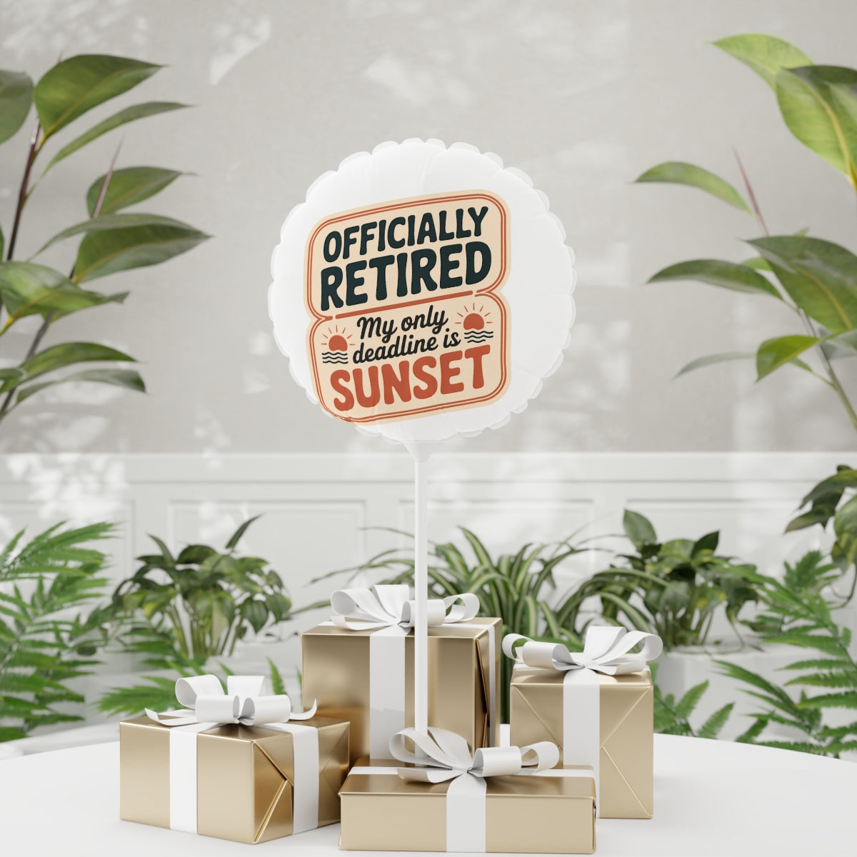 Officially Retired My Only Deadline Is Sunset 22in or 11in Mylar Ballons - Retiree Gifts Retirement Party