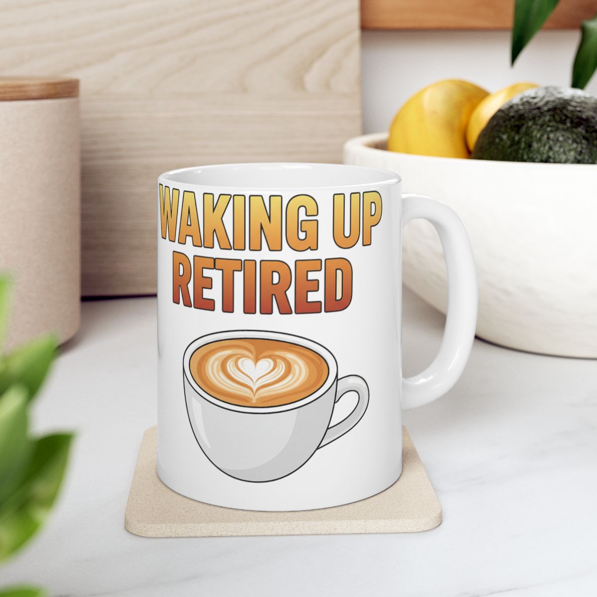 Waking Up Retired Coffee Mug with Latte Art Design