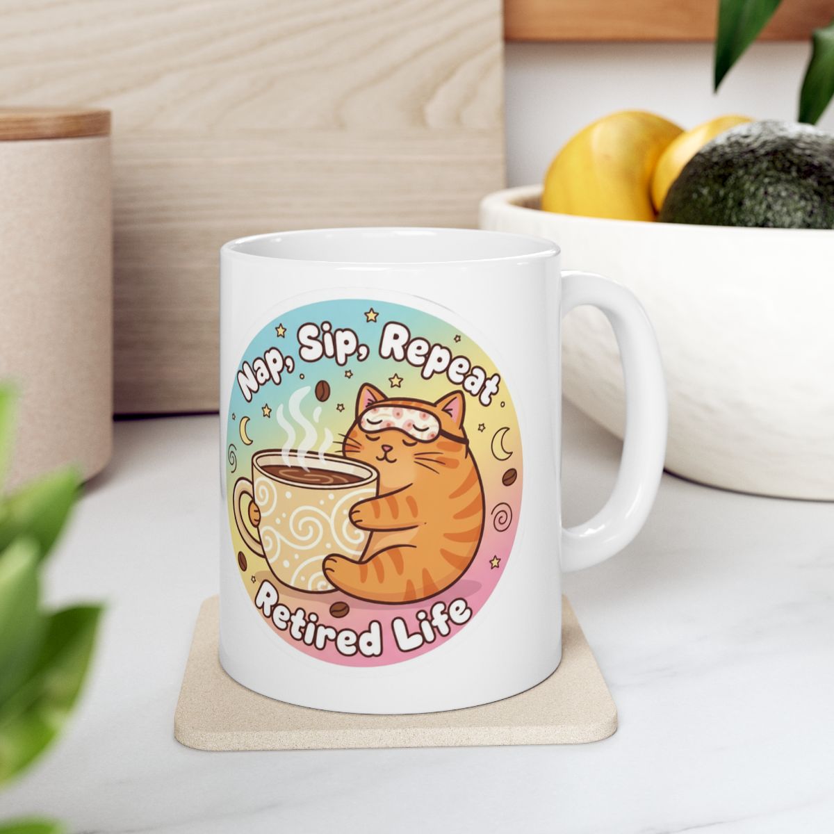 Nap Sip Repeat Retired Life Cute Cat Coffee Mug