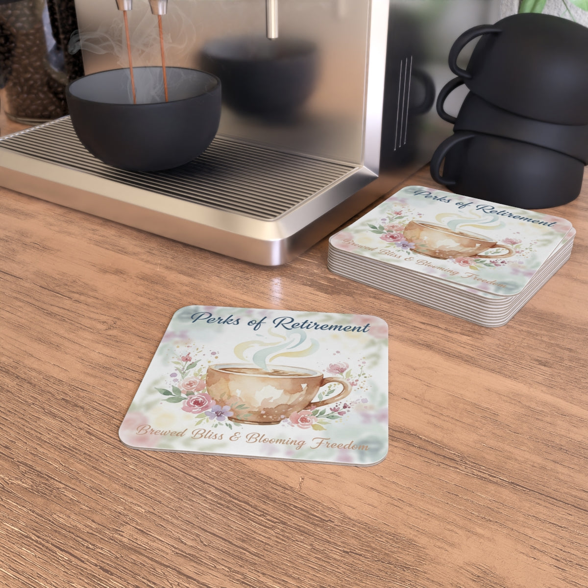 Perks of Retirement Brewed Bliss & Blooming Freedom Coasters