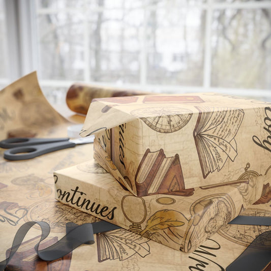 Vintage Style Book Themed Wrapping Paper Sheets