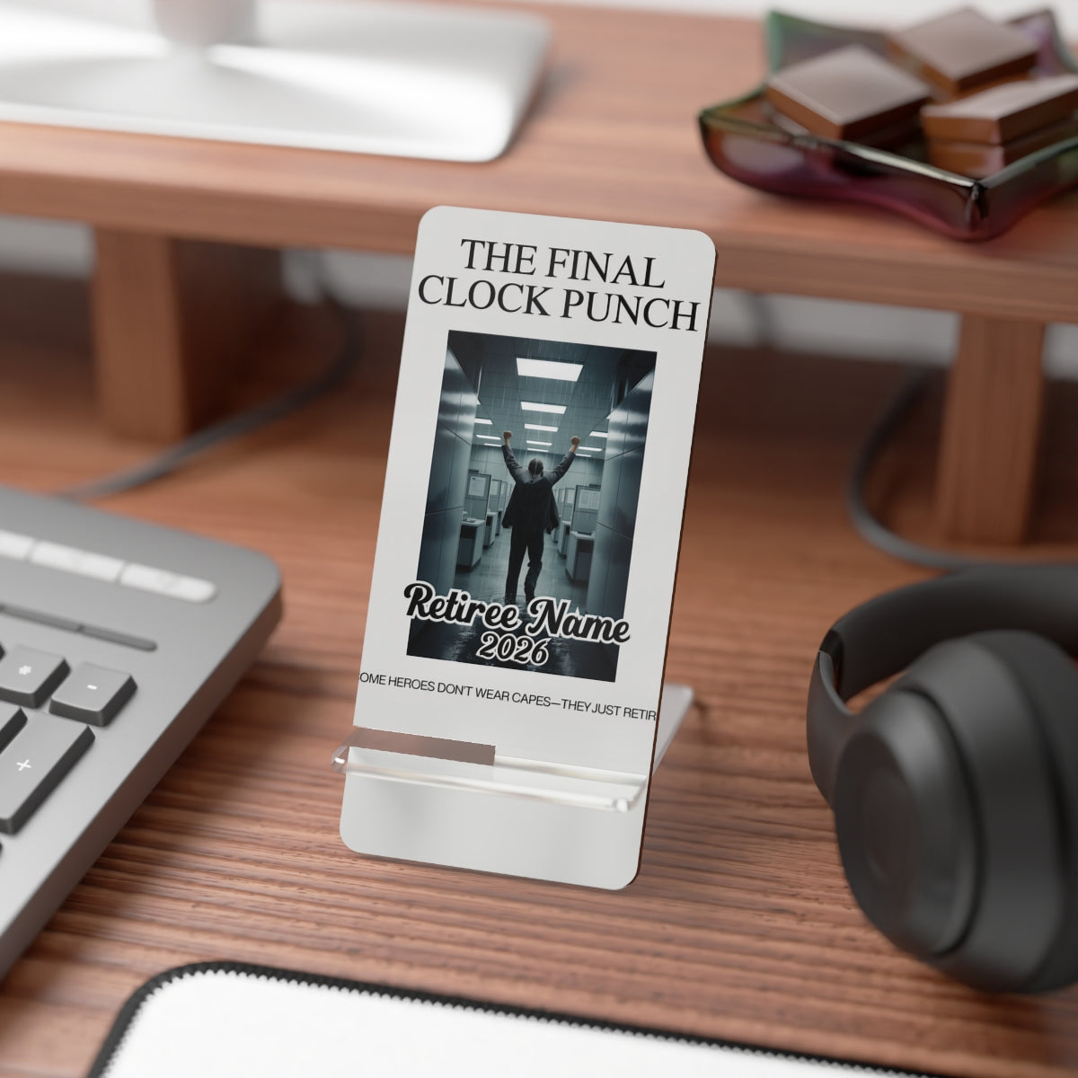 The Final Clock Punch | Some Heroes Just Retire | Personalized Mobile Phone Display Stand - Retiree Gifts Retirement Party