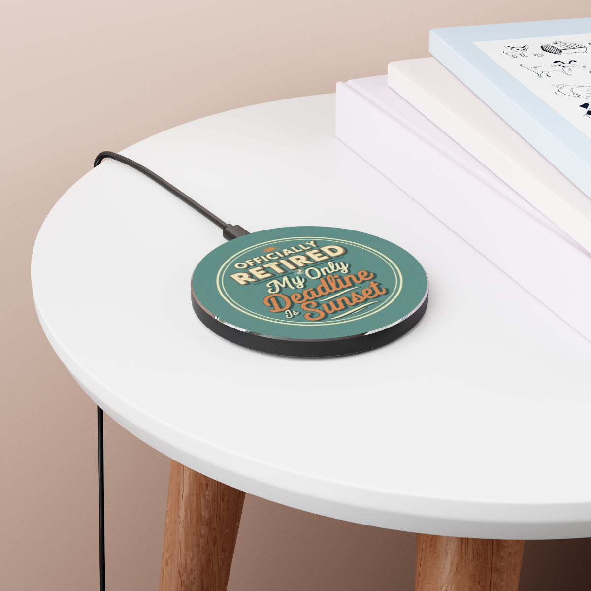 Officially Retired My Only Deadline Is Sunset | Funny Retirement Tagline | Personalized Phone Stand or Phone Charger - Retiree Gifts Retirement Party