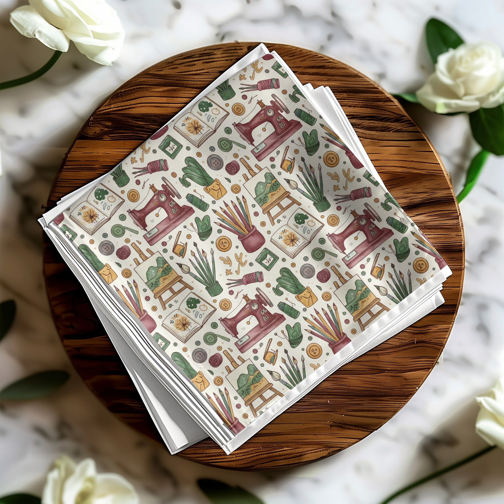 Sewing Theme Patterned Fabric with Vintage Elements product