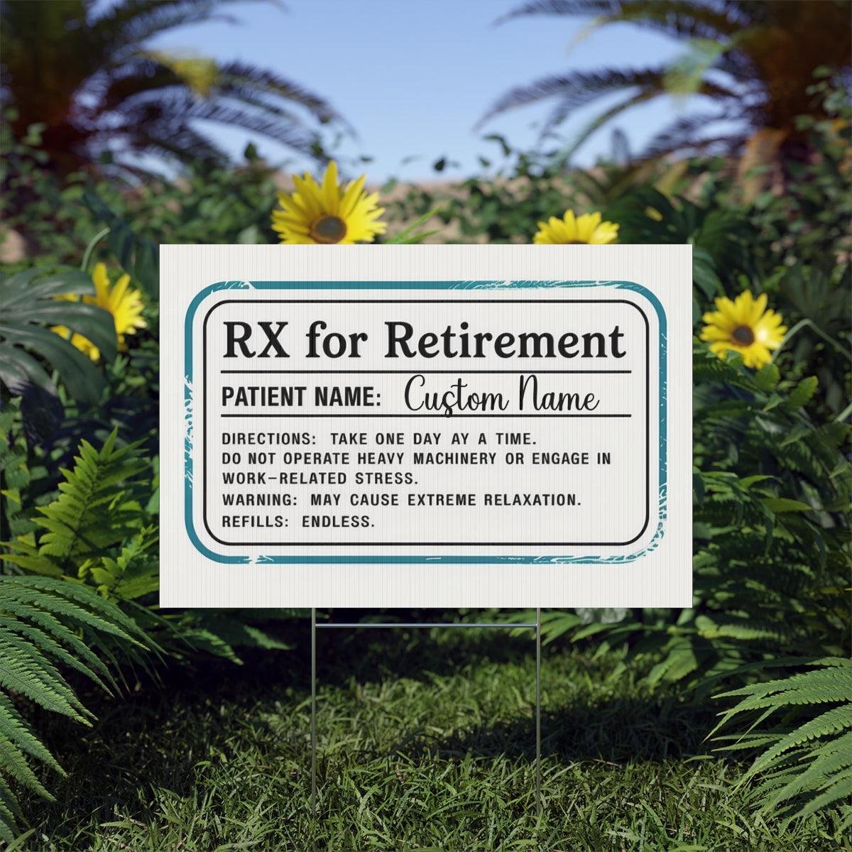 Rx For Retirement Prescription Funny Gag Gift Vinyl Banner or Yard Sign - Retiree Gifts Retirement Party