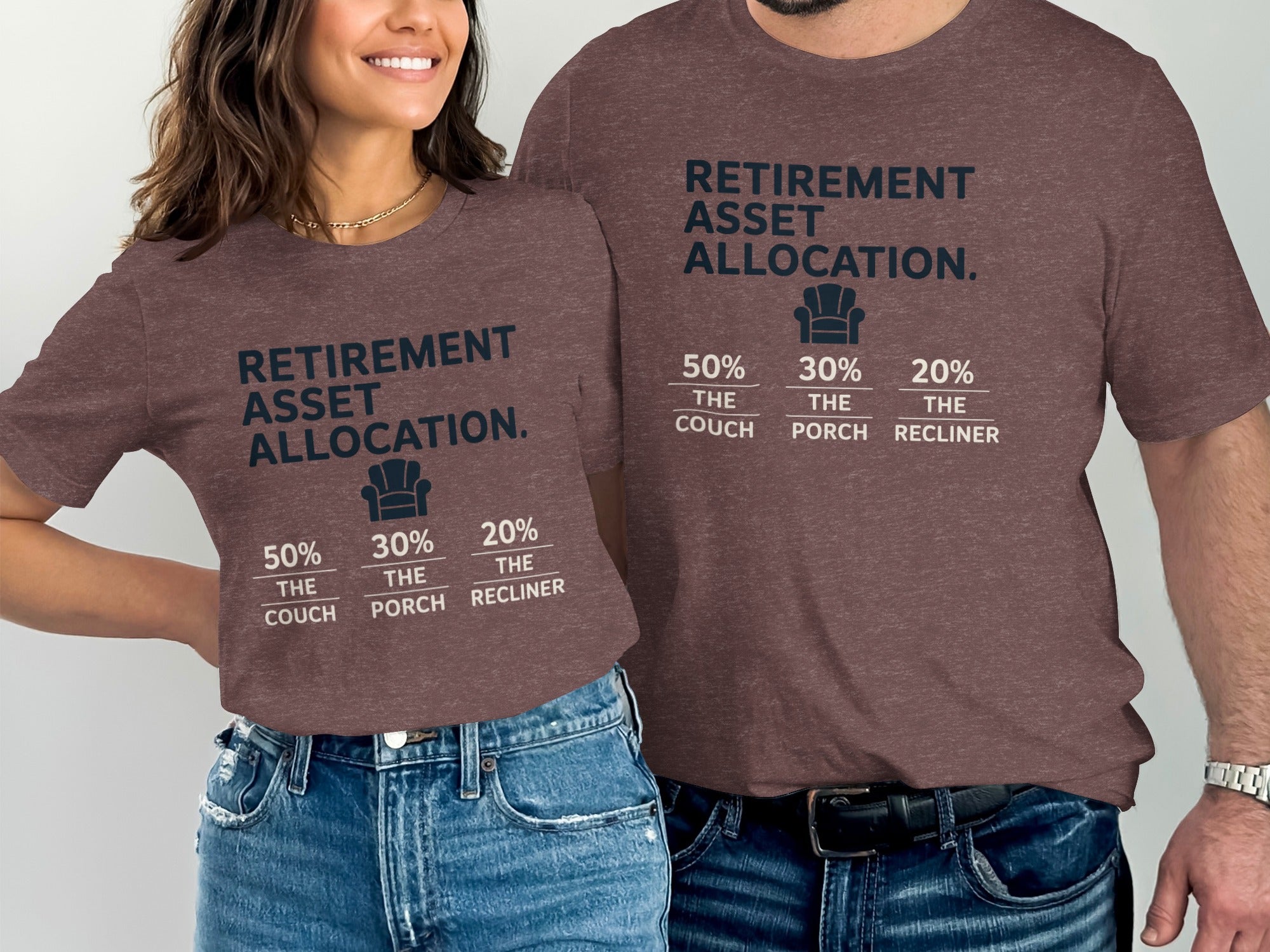 Retirement Asset Allocation | Customizable with Retiree's Name Dark Heaterh Color Bella T-Shirts - Retiree Gifts Retirement Party