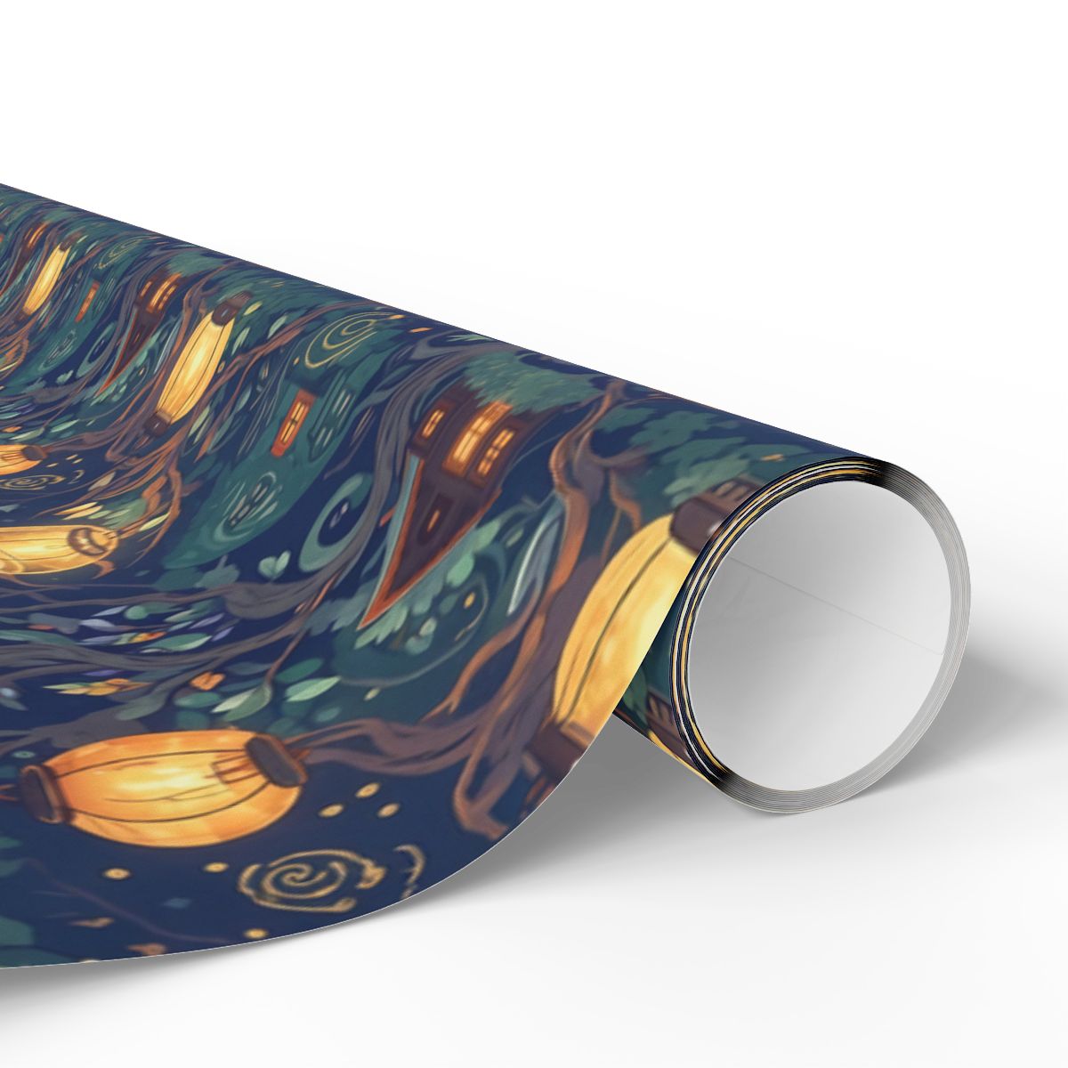 Whimsical Lanterns and Forest Scene Wrapping Paper