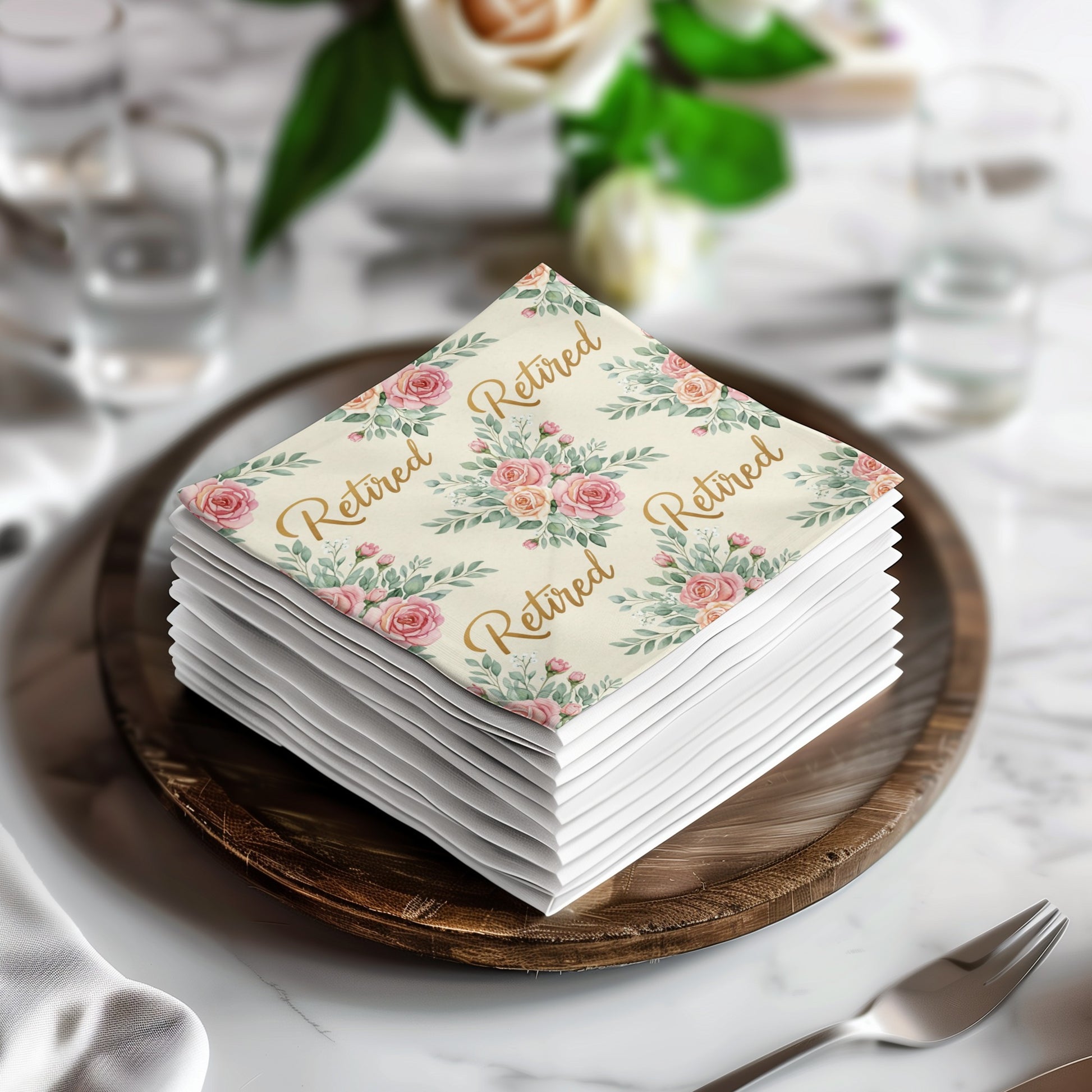 Retired Floral Napkins Elegant Retirement Party Decor