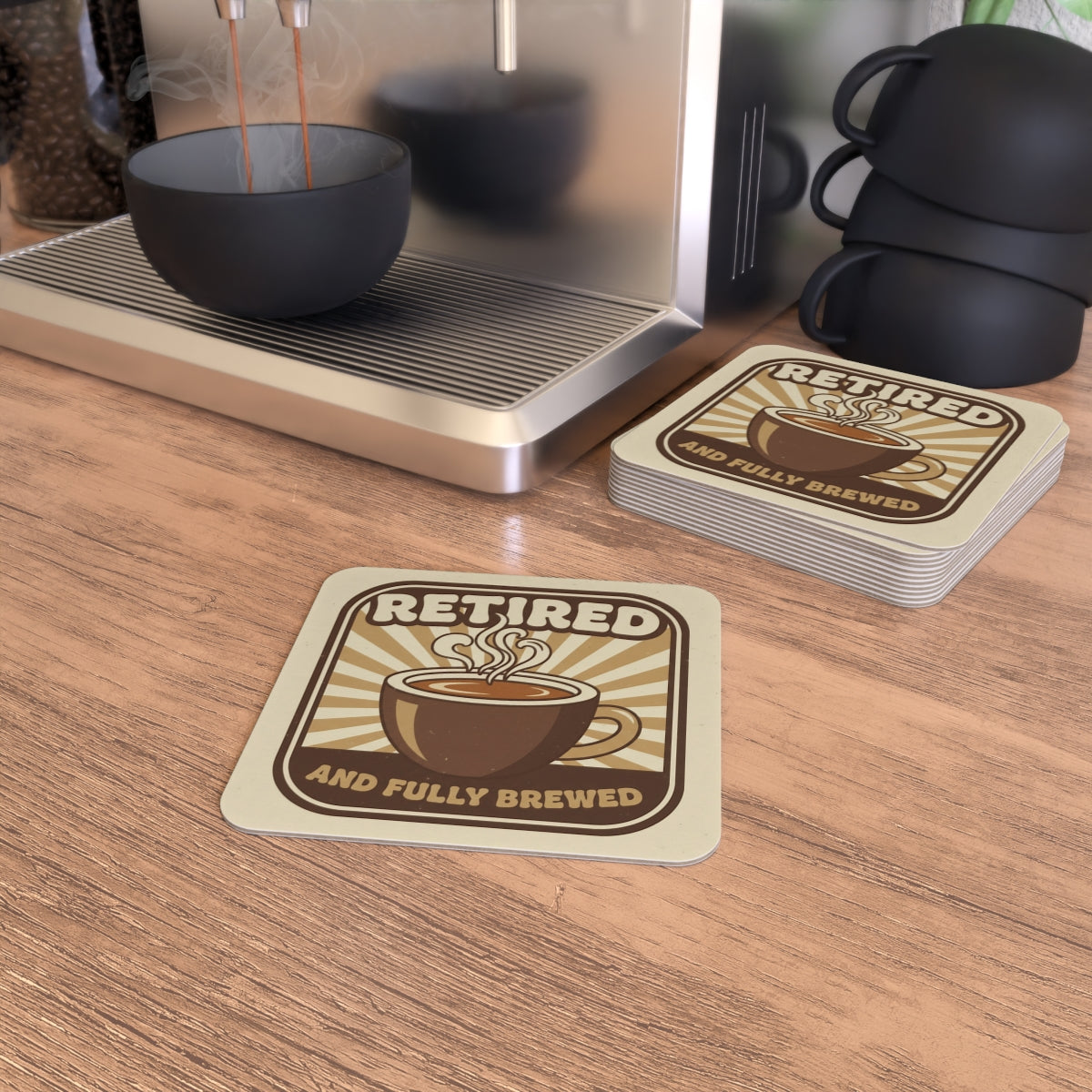 Retired And Fully Brewed Coaster Set For Coffee Lovers