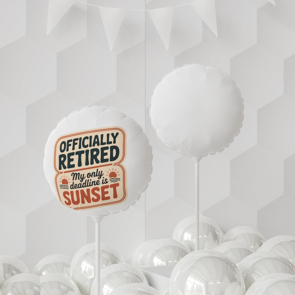 Officially Retired My Only Deadline Is Sunset 22in or 11in Mylar Ballons - Retiree Gifts Retirement Party