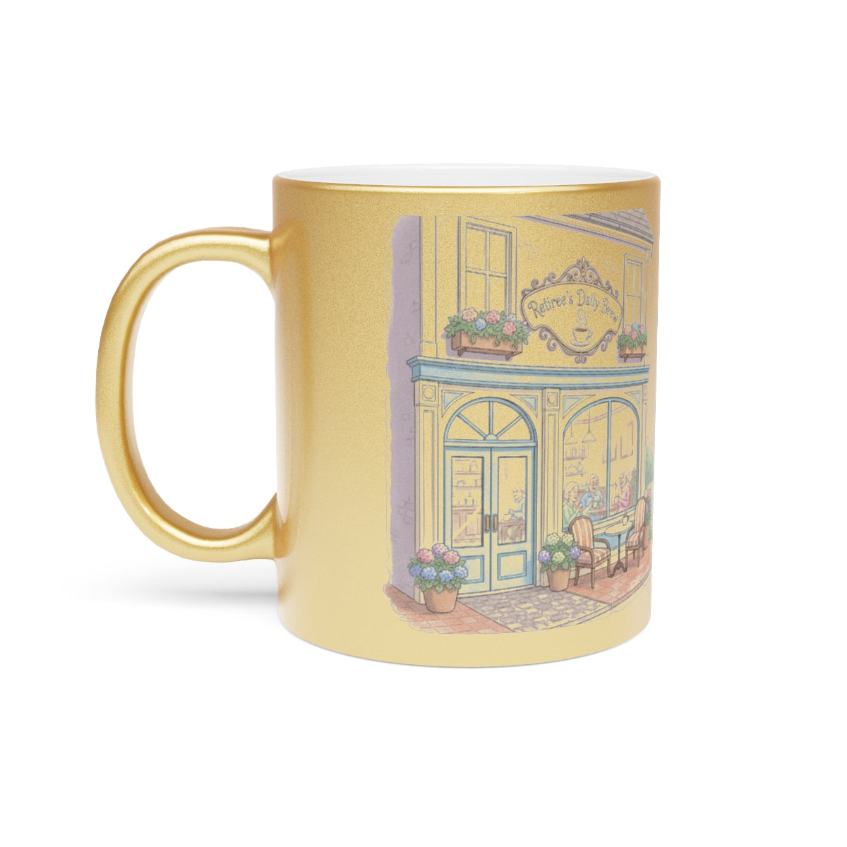Cozy Cafe Illustration on Golden Ceramic Mug
