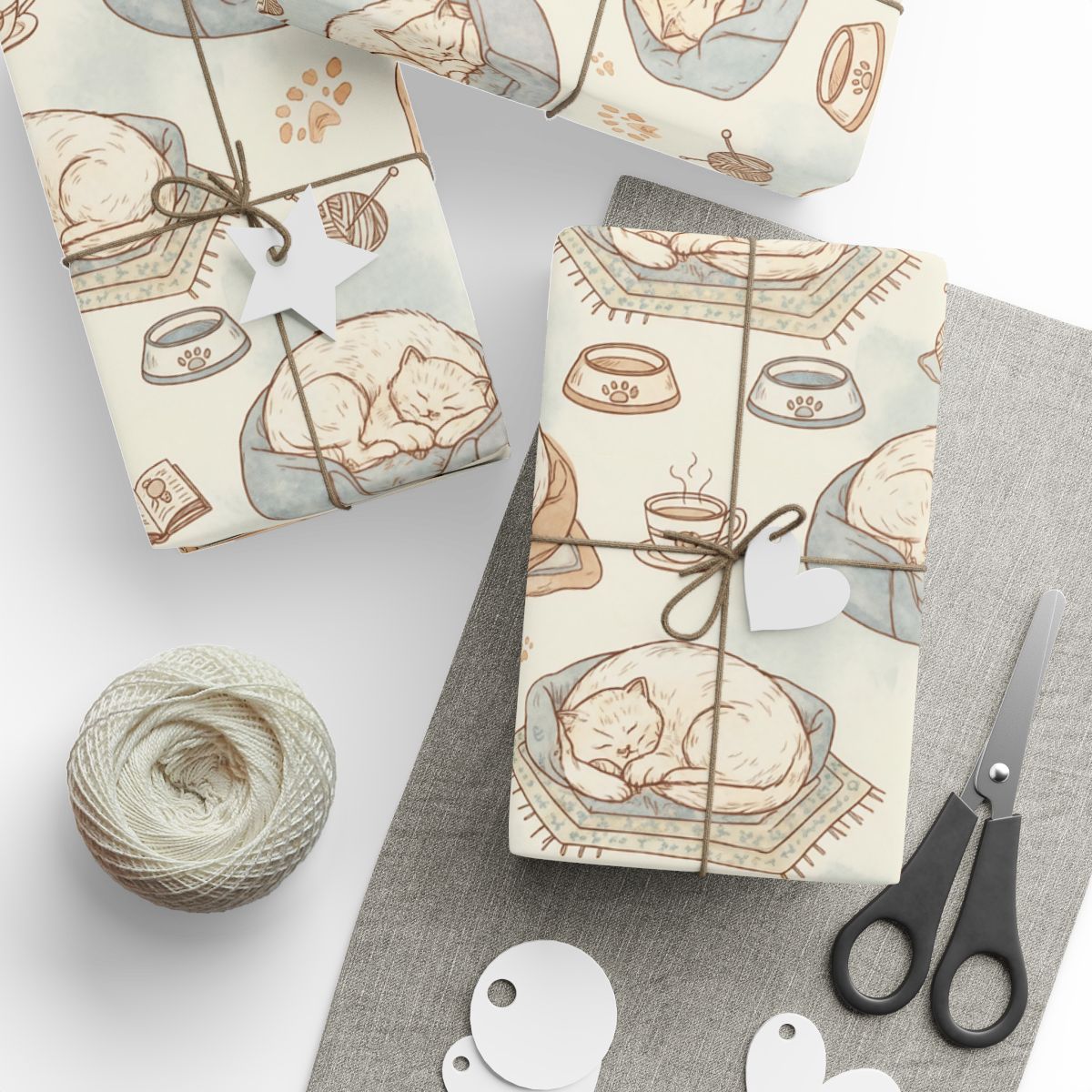 Cozy Sleeping Cat Print Wrapping Paper for Gift Giving