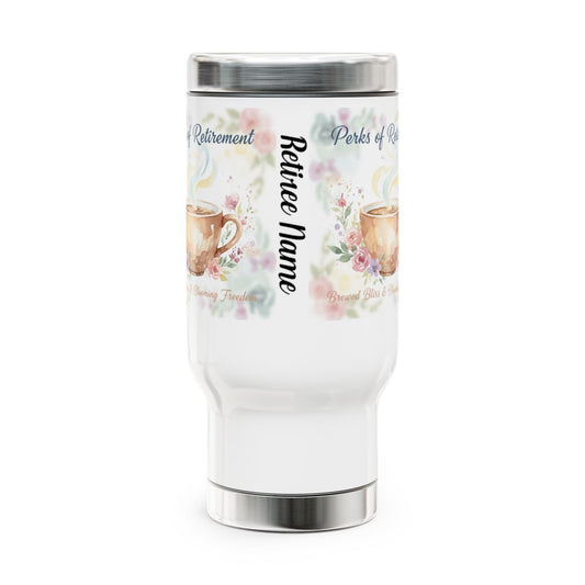 Retire Name Perks of Retirement Floral Travel Mug