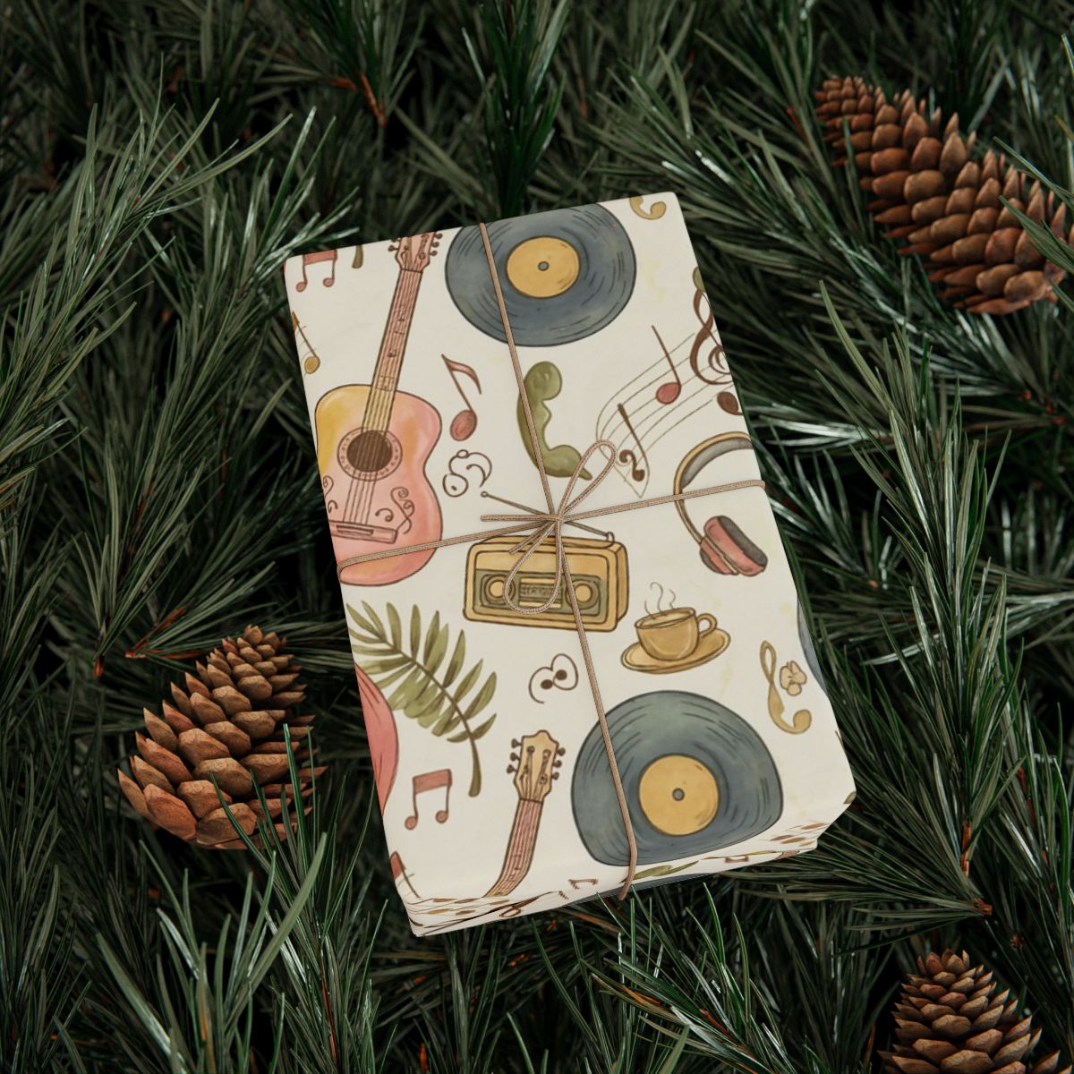 Vintage Musical Notes and Records Illustration Notebook