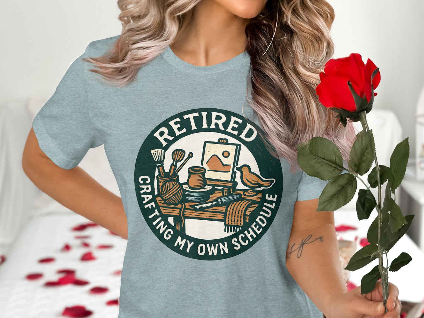 Retired Crafting My Own Schedule | Funny Retirement Soft Color Bella T-Shirts - Retiree Gifts Retirement Party