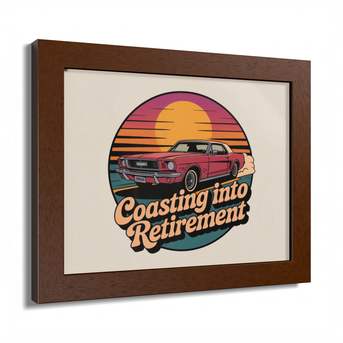 Coasting Into Retirement Retro Sunset Style Car Framed Art Posters - Retiree Gifts Retirement Party