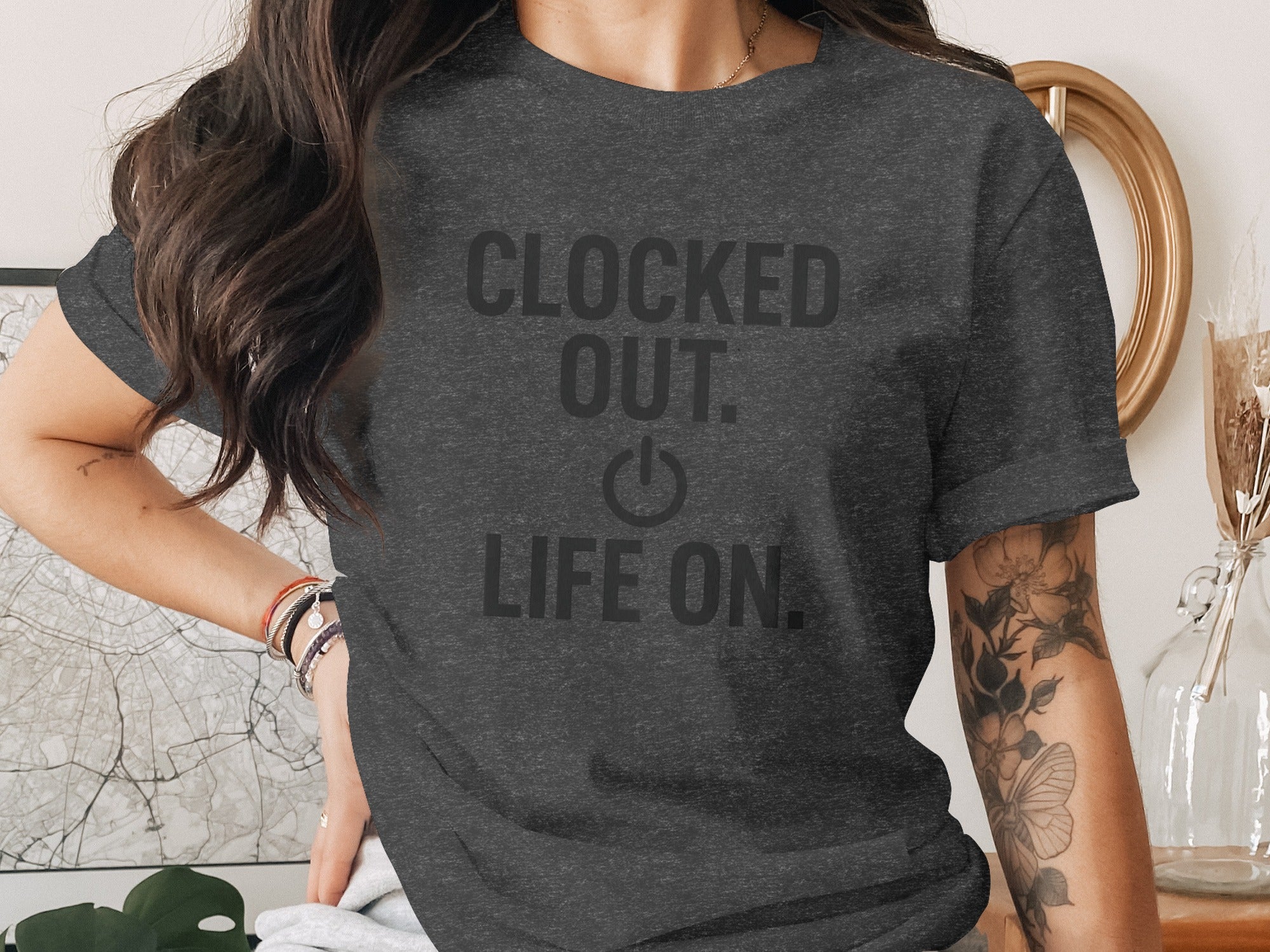 Clocked Out Life On Dark Heaterh Color Bella T-Shirts - Retiree Gifts Retirement Party