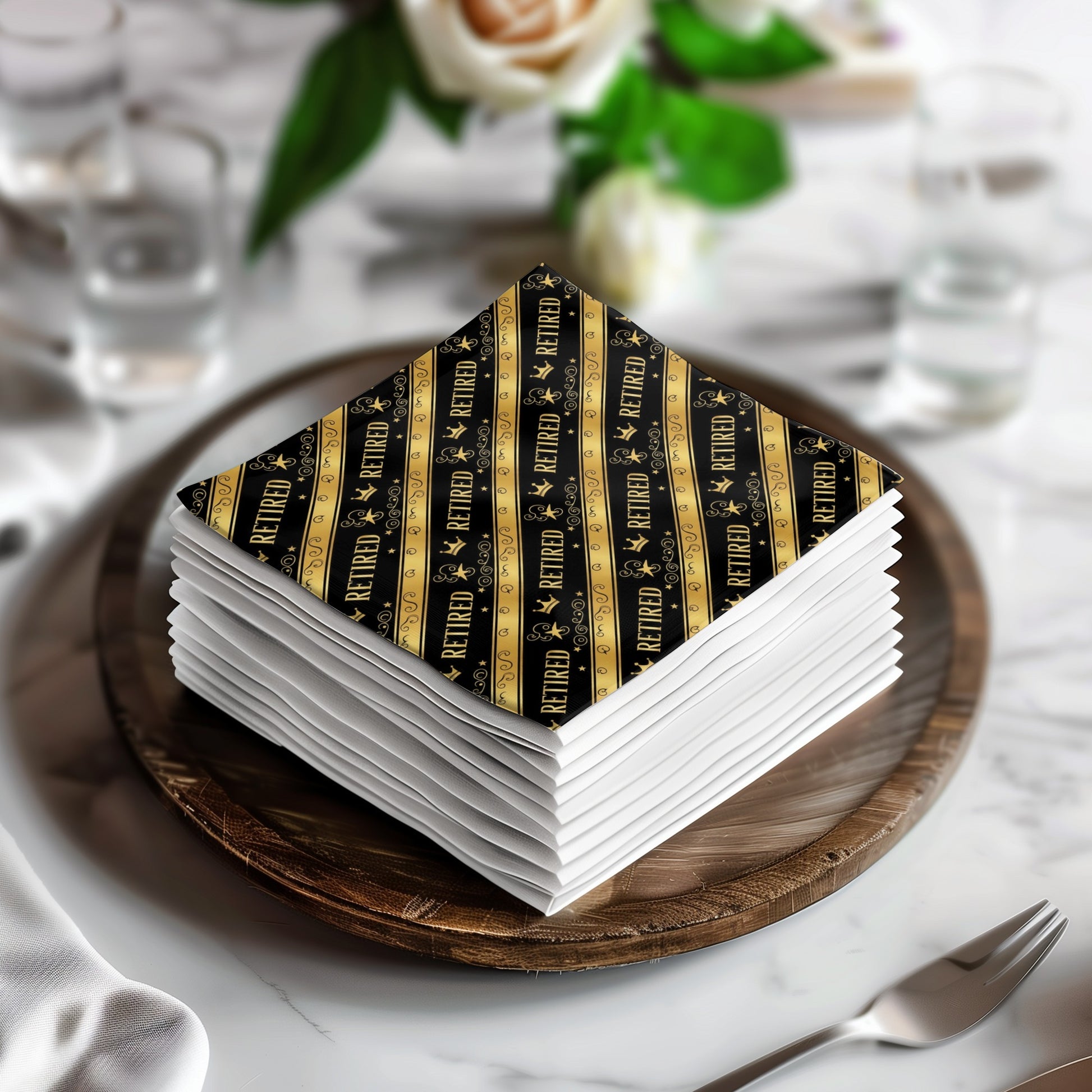 Retired and Loving It Gold Black Party Napkins