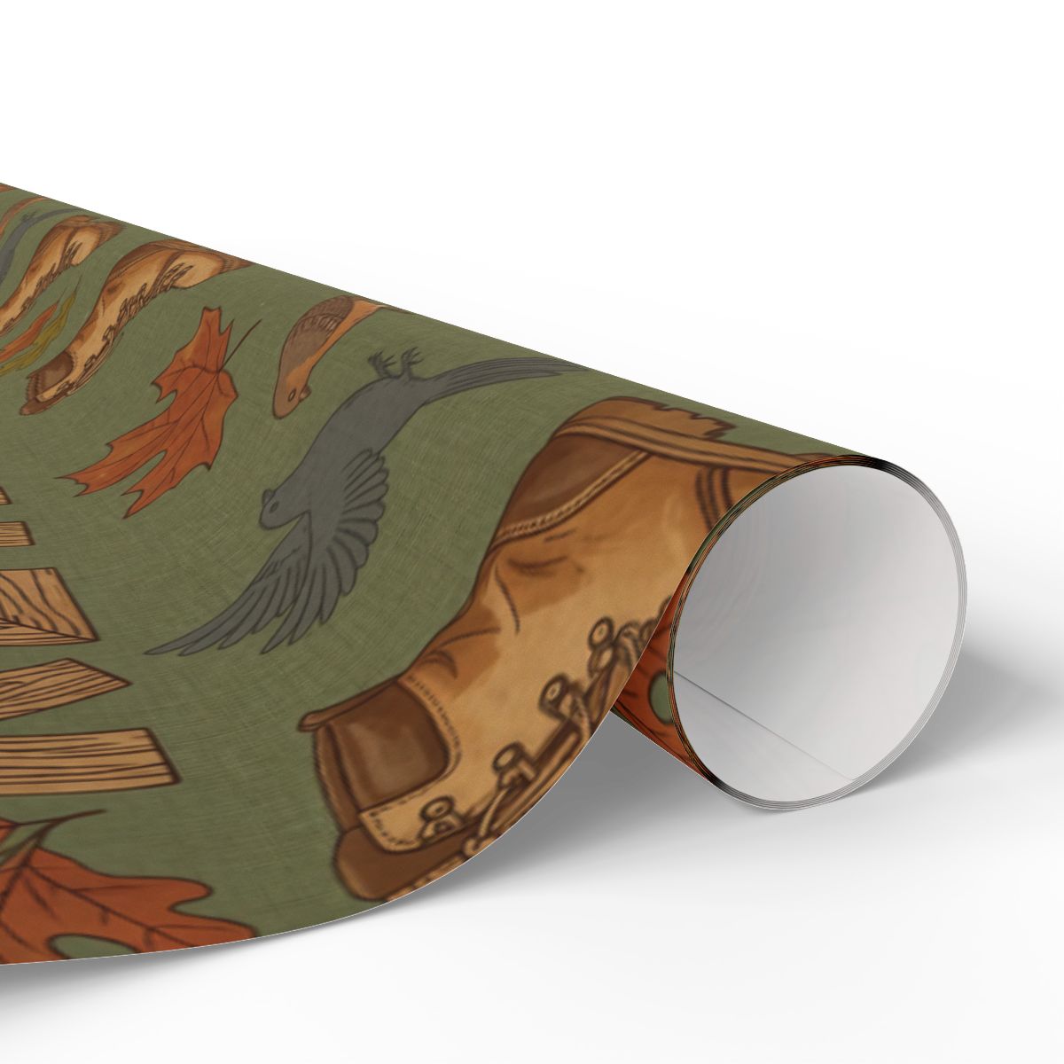 Forest Themed Wrapping Paper with Boots and Birds Design