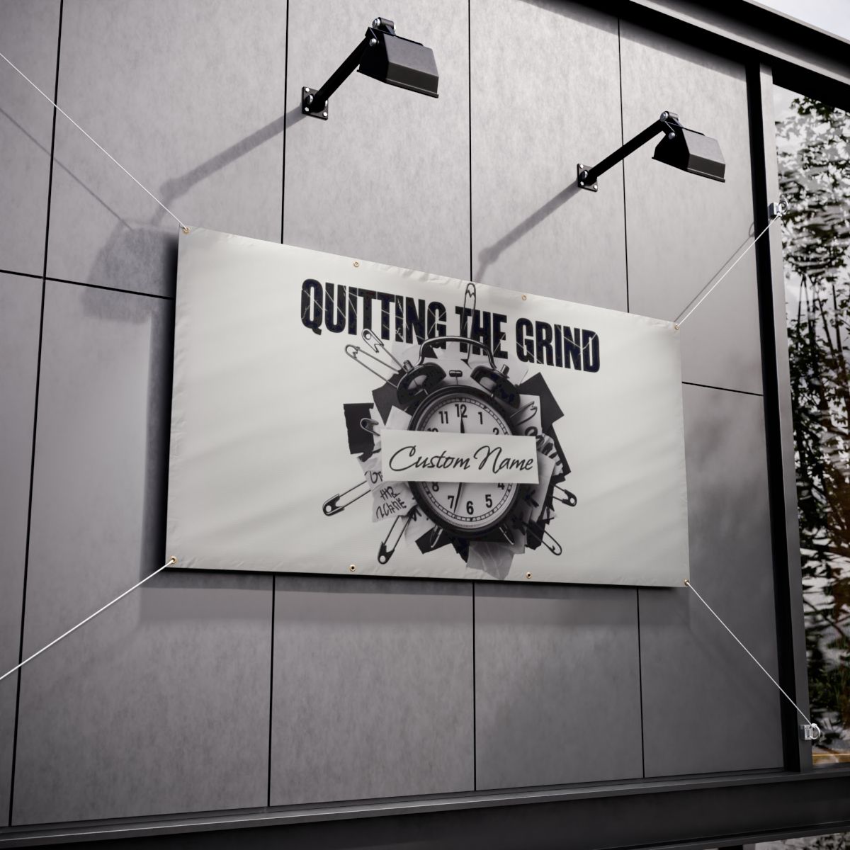 Quitting The Grind Clock with Pins on Paper Vinyl Banner or Yard Sign - Retiree Gifts Retirement Party