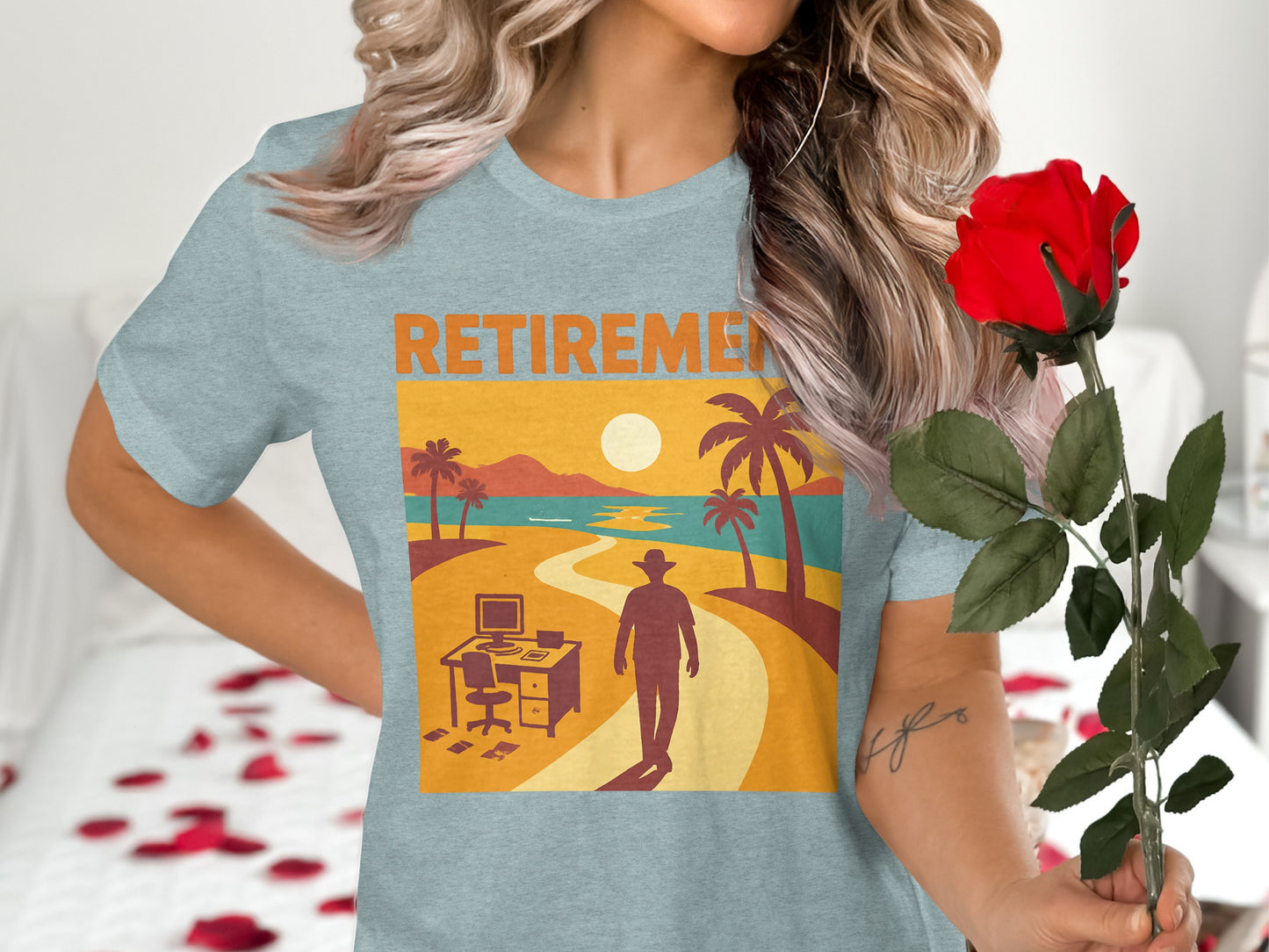 Retirement Graphic Design | A New Path Beckons | Soft Color Bella T-Shirts - Retiree Gifts Retirement Party