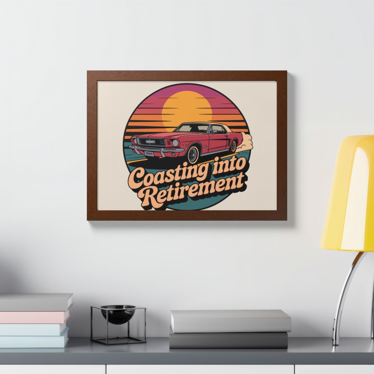 Coasting Into Retirement Retro Sunset Style Car Framed Art Posters - Retiree Gifts Retirement Party