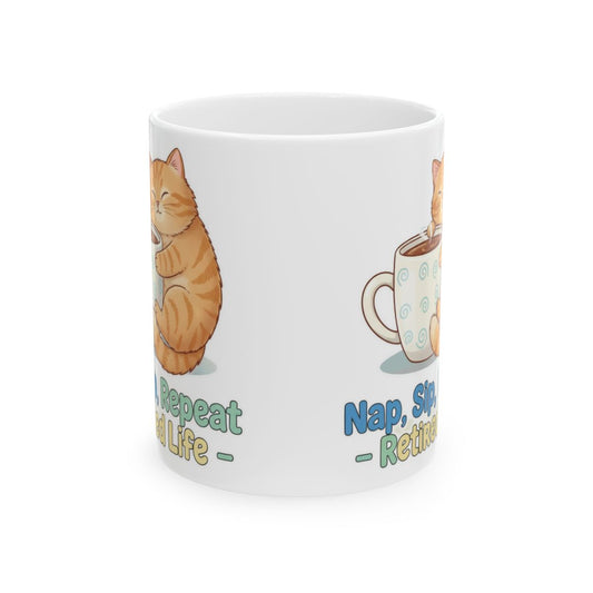 Cute Cat Nap Sip Repeat Mug Funny Retirement Gift