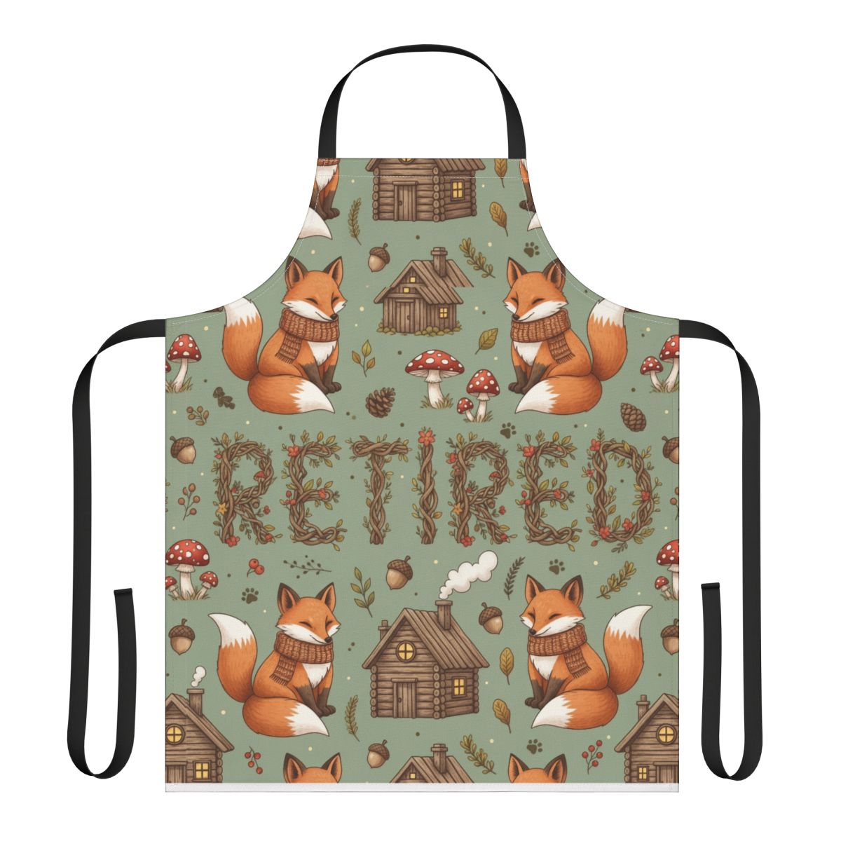 Retired Foxes and Cabins Patterned Kitchen Apron