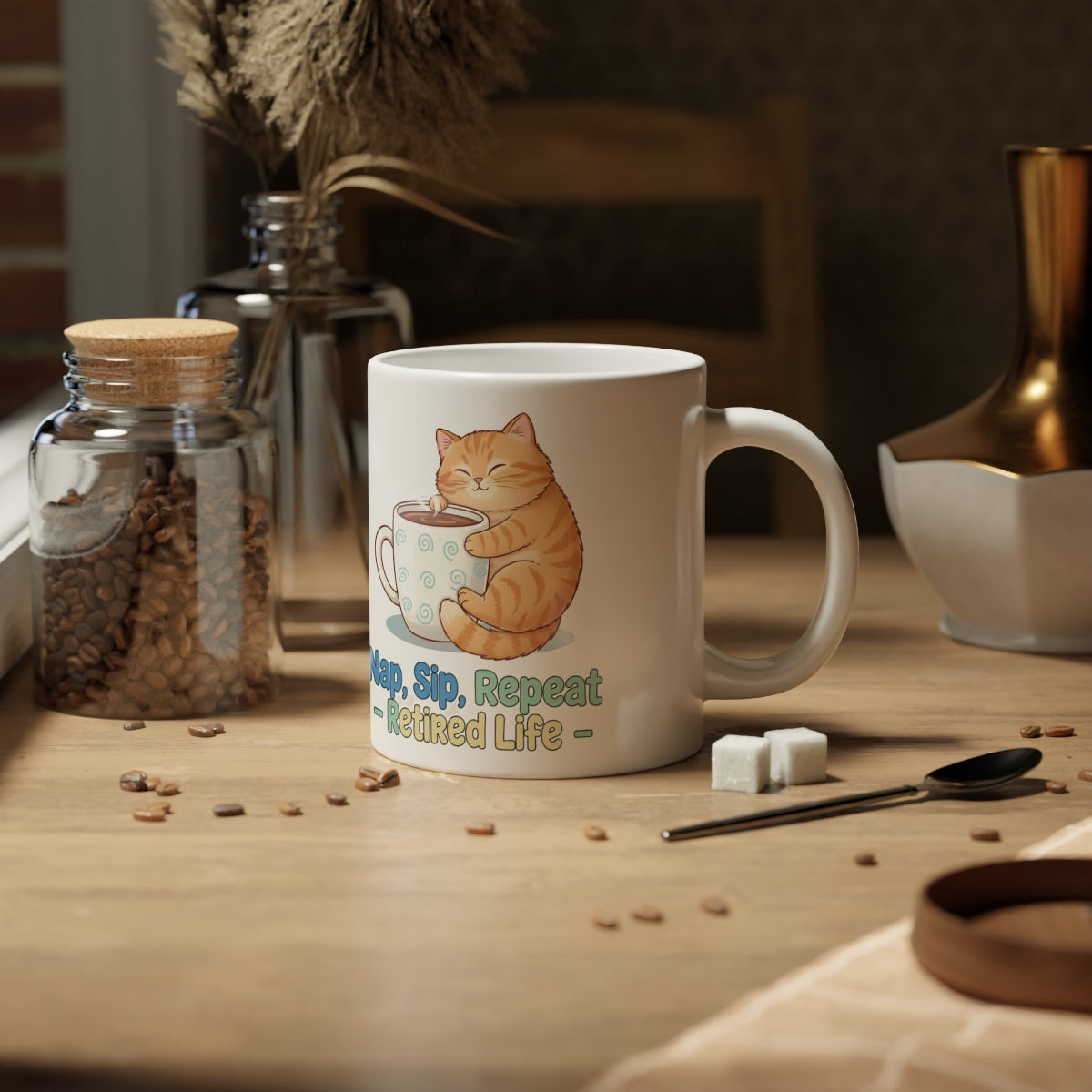 Sleep Sip Repeat Retired Life Mug for Cat Lovers