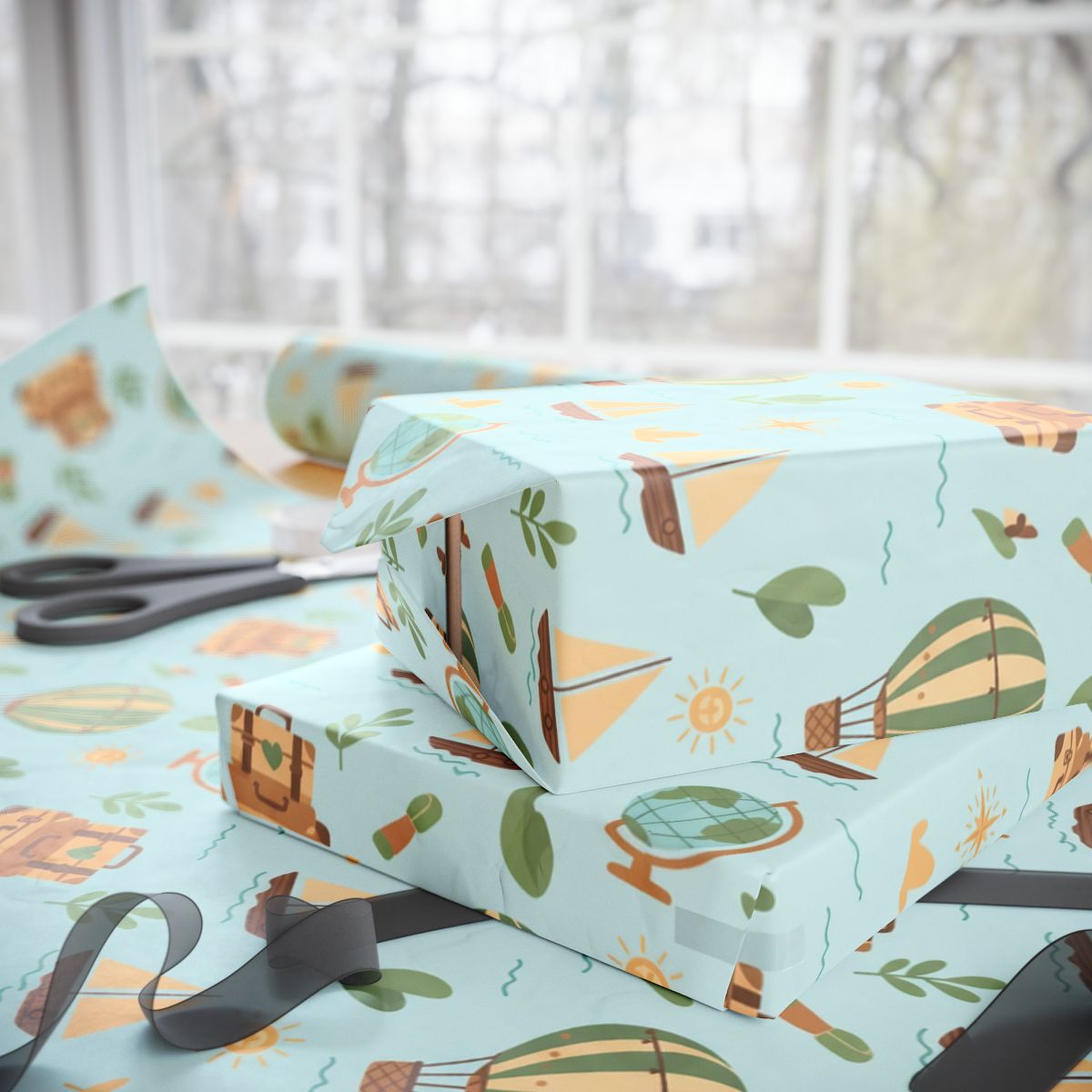 Camping and Adventure Themed Wrapping Paper