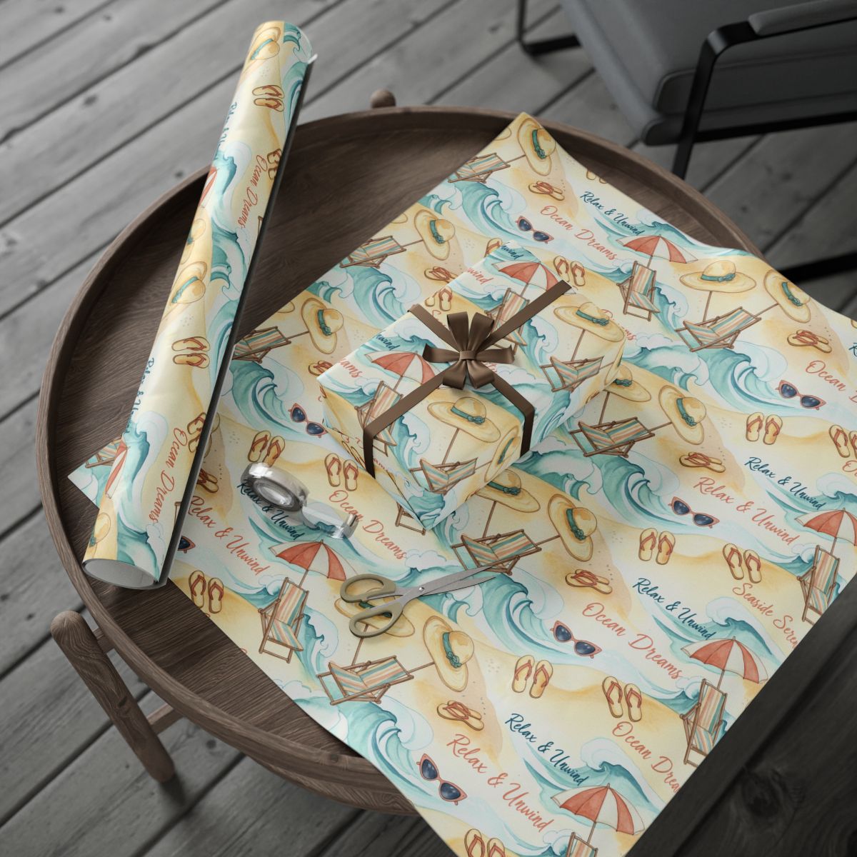 Beach Themed Wrapping Paper with Umbrella and Sandals