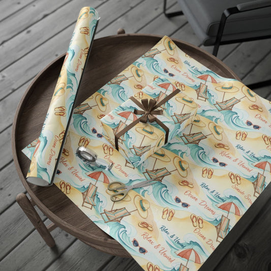 Beach Themed Wrapping Paper with Umbrella and Sandals