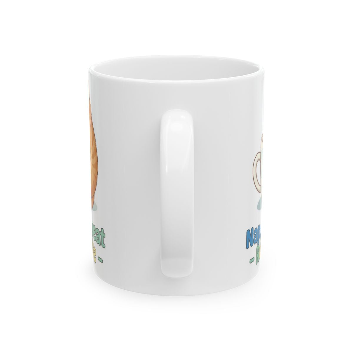 Sleepy Cat and Sheep Graphic on White Coffee Mug