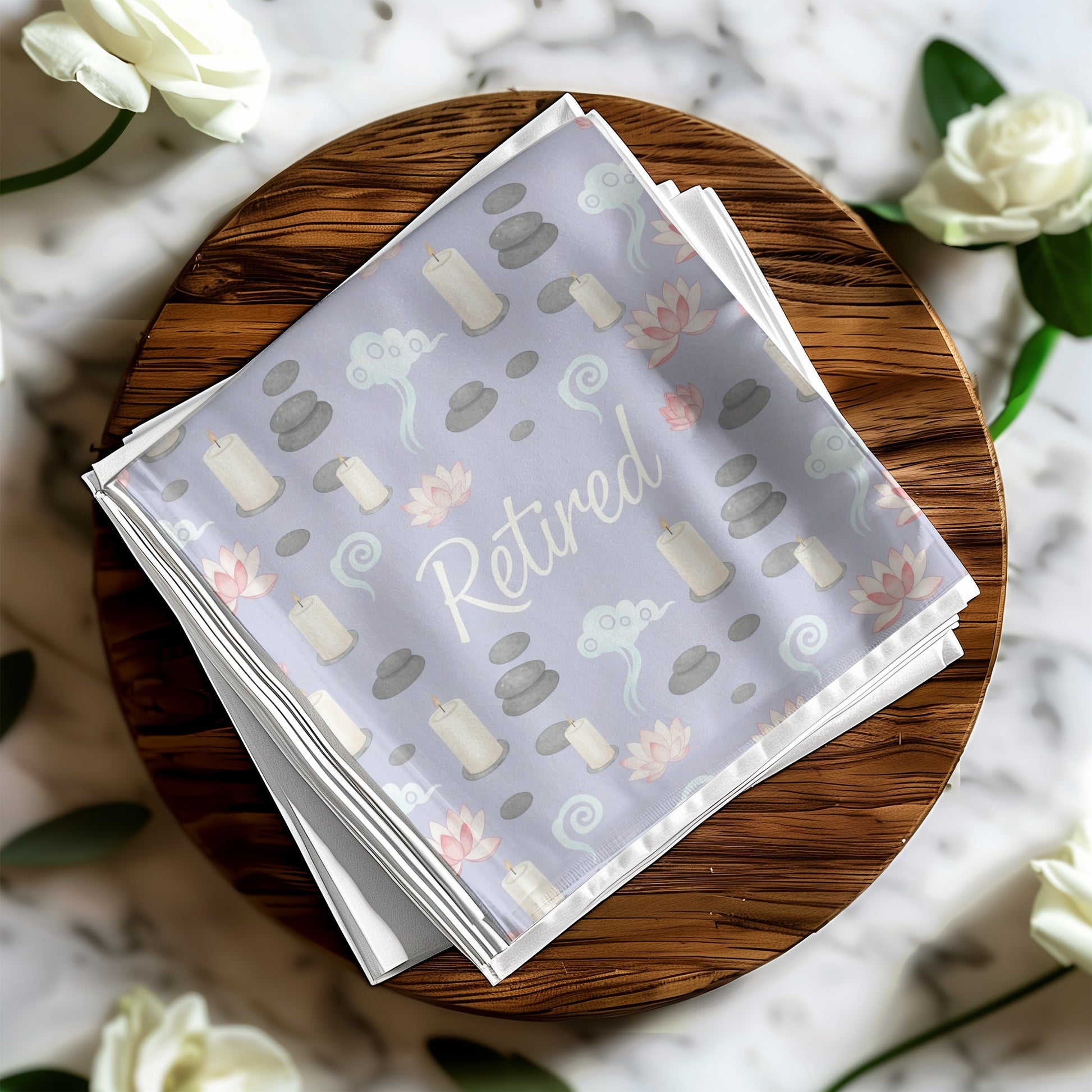 Retired themed print with candles rocks flowers product