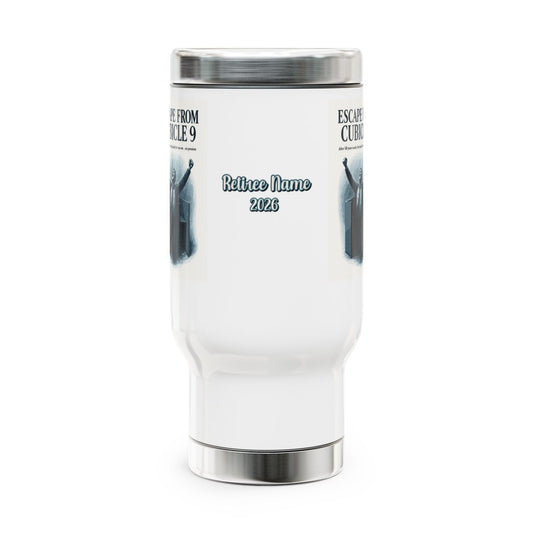 ESCAPE FROM CUBICLE 9 After 50 Years on Pension | 14oz Travel Mug Tumblers - Retiree Gifts Retirement Party