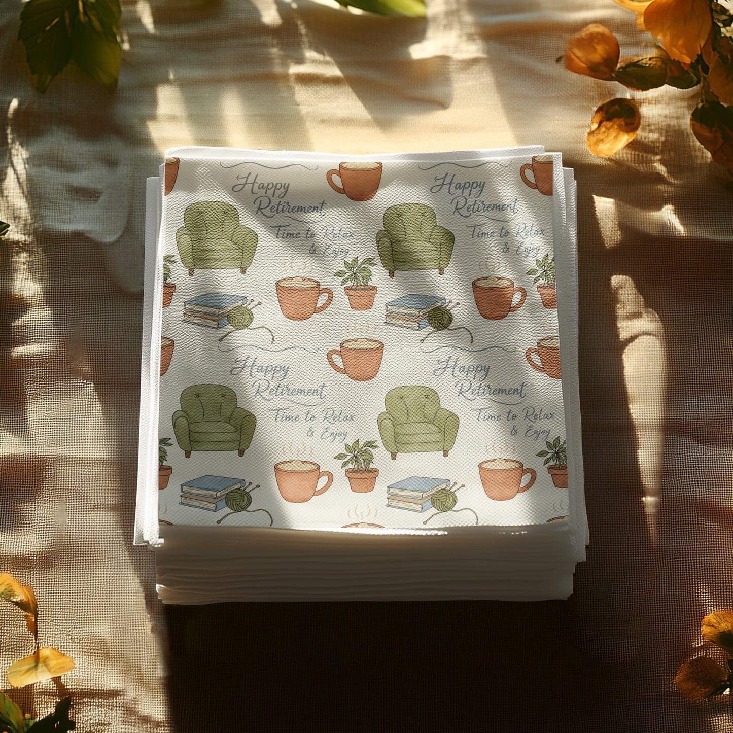 Cozy Time Happy Retirement Themed Decorative Napkin