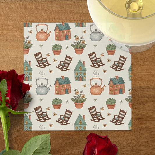 Charming Vintage Teapot and Rocking Chairs Pattern