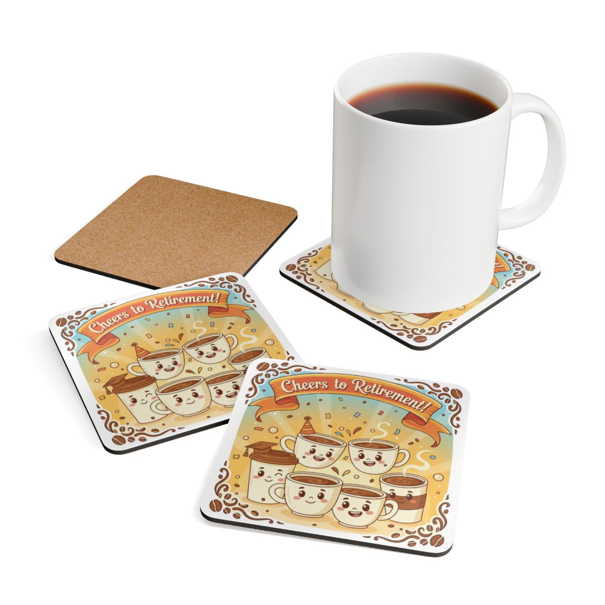 Cheers to Retirement Adorable Coffee Cat Coasters