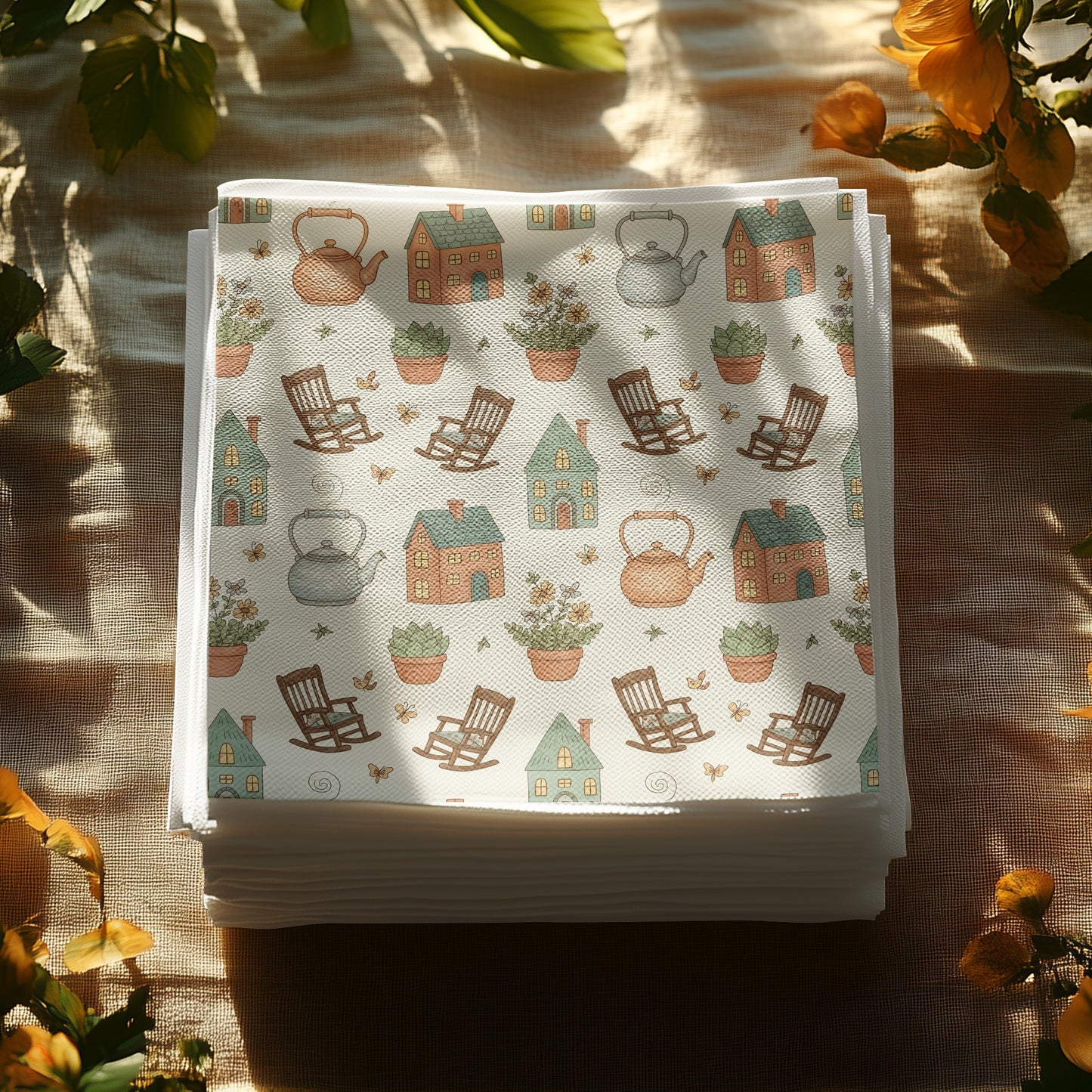 Vintage Cottage and Rocking Chair Pattern Paper Napkins
