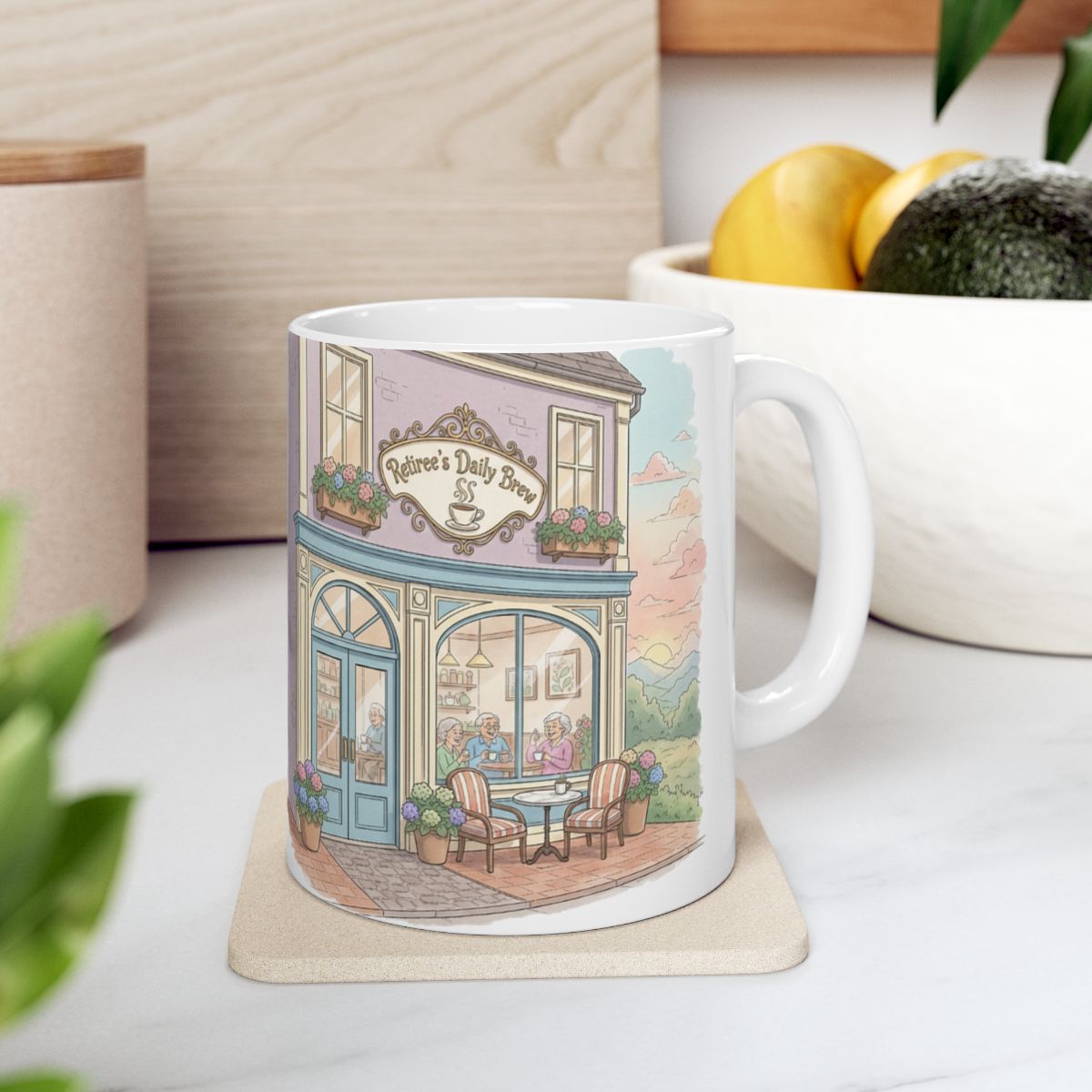 Cozy Café Scene on White Ceramic Mug Product