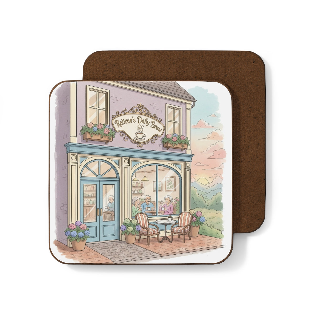 Cozy Retiree's Daily Brew Illustrated Coaster Set