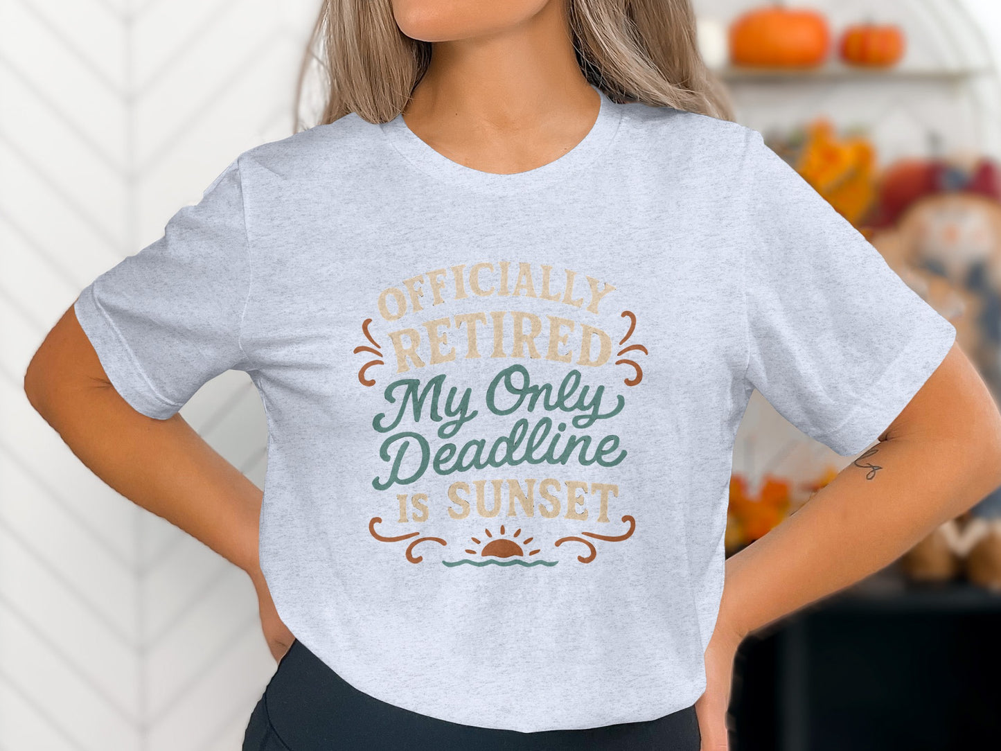 Officially Retired Deadline Sunset | Retirement Gifts | Soft Color Bella T-Shirts - Retiree Gifts Retirement Party