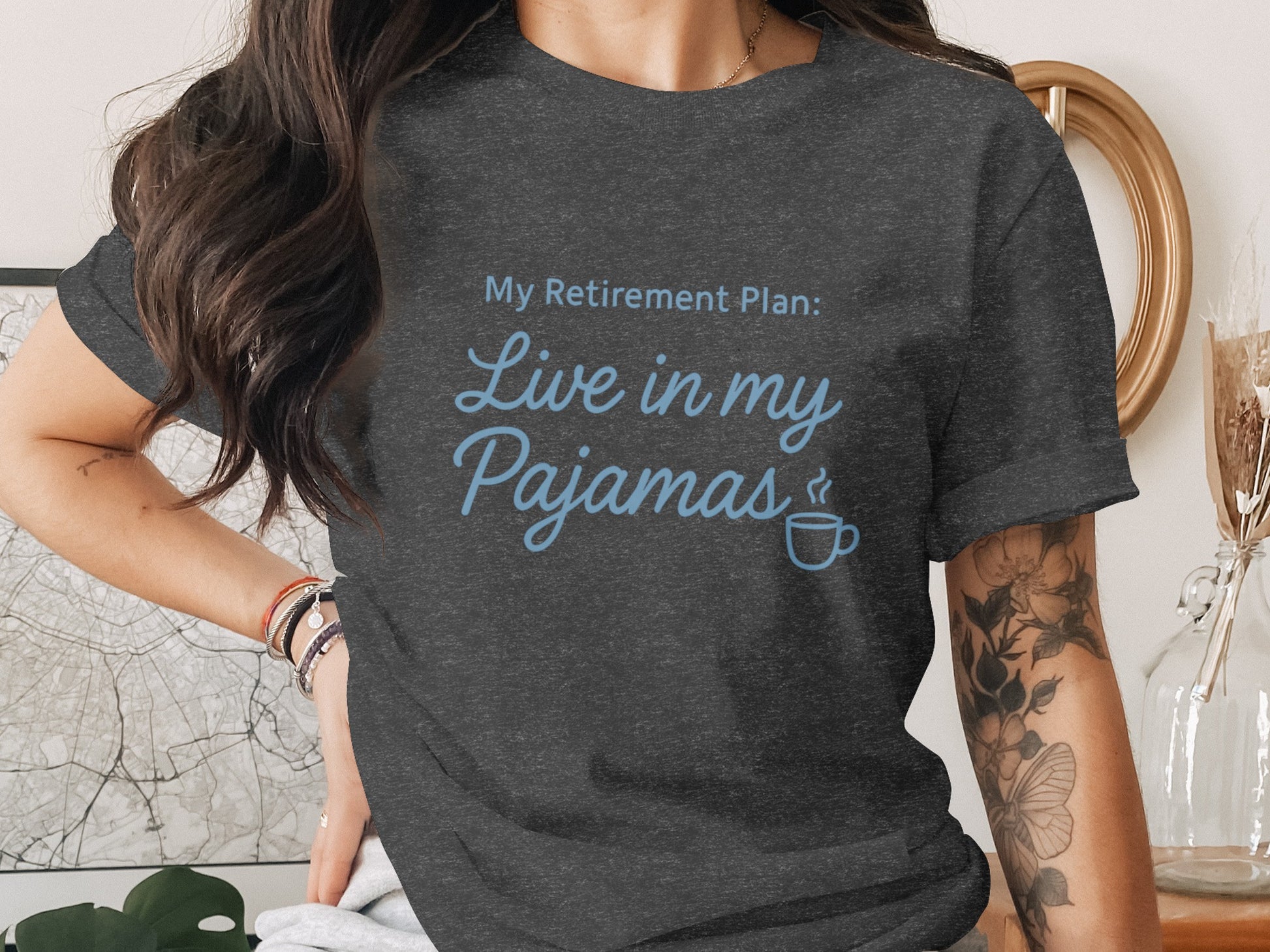 My Retirement Plan Live in my Pajamas | Dark Heaterh Color Bella T-Shirts - Retiree Gifts Retirement Party