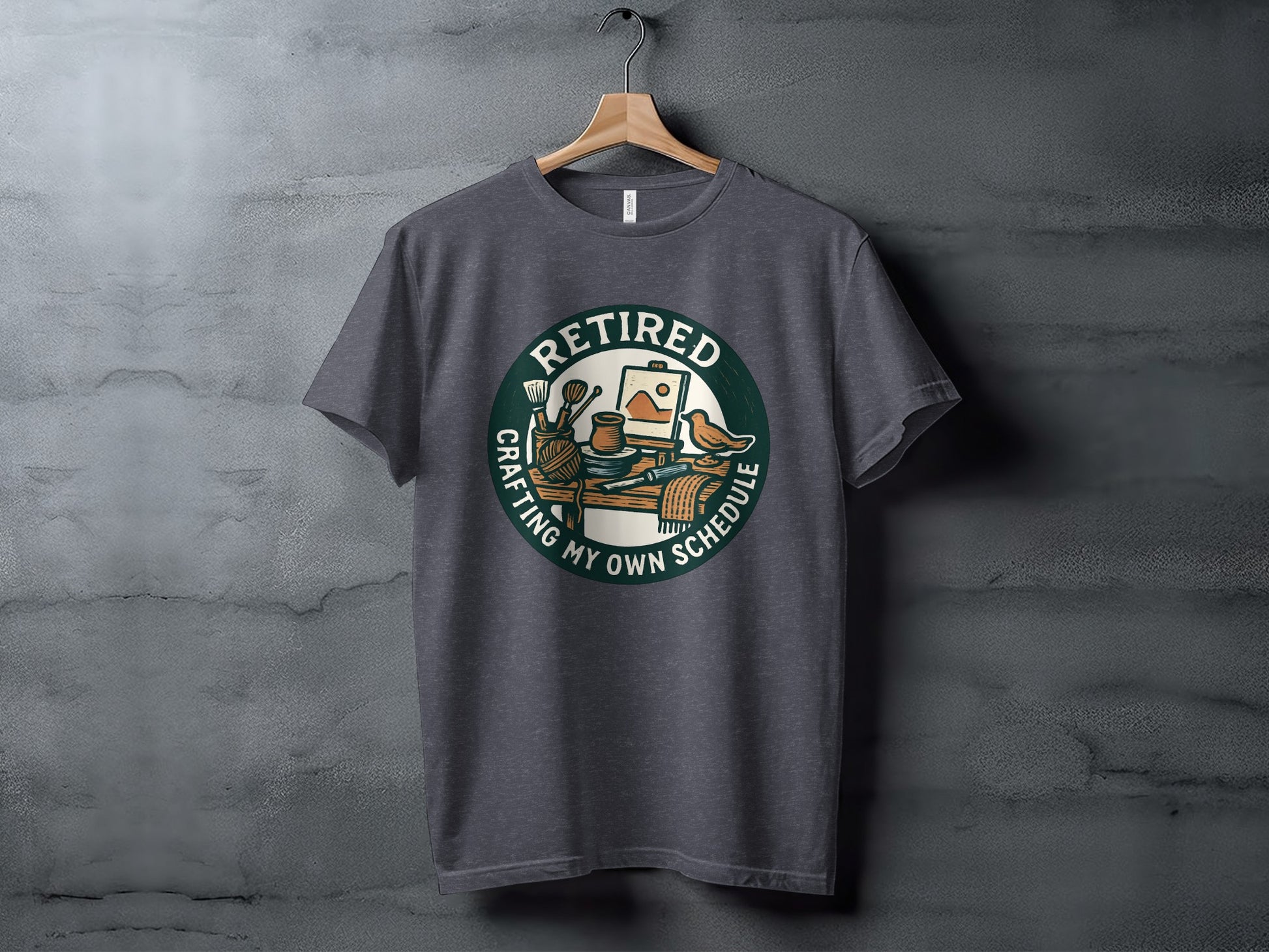 Retired Crafting My Own Schedule | Dark Heather Color Bella T-Shirts - Retiree Gifts Retirement Party