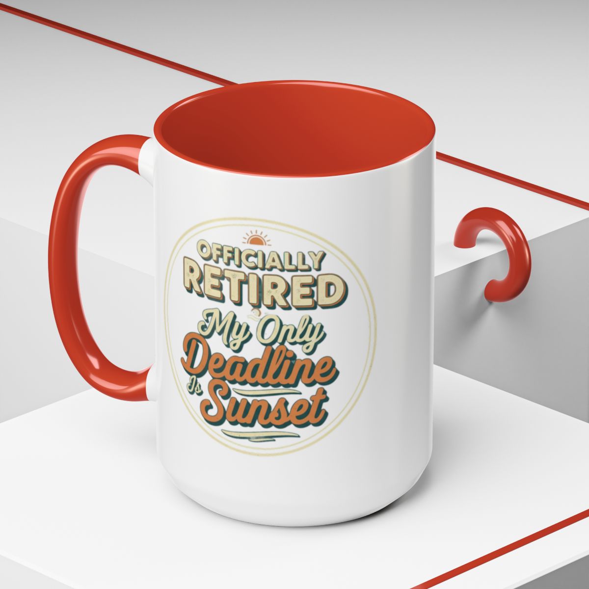 Officially Retired My Only Deadline Is Sunset | Enjoy relaxation with a Gold Silver Black or Access Mug - Retiree Gifts Retirement Party
