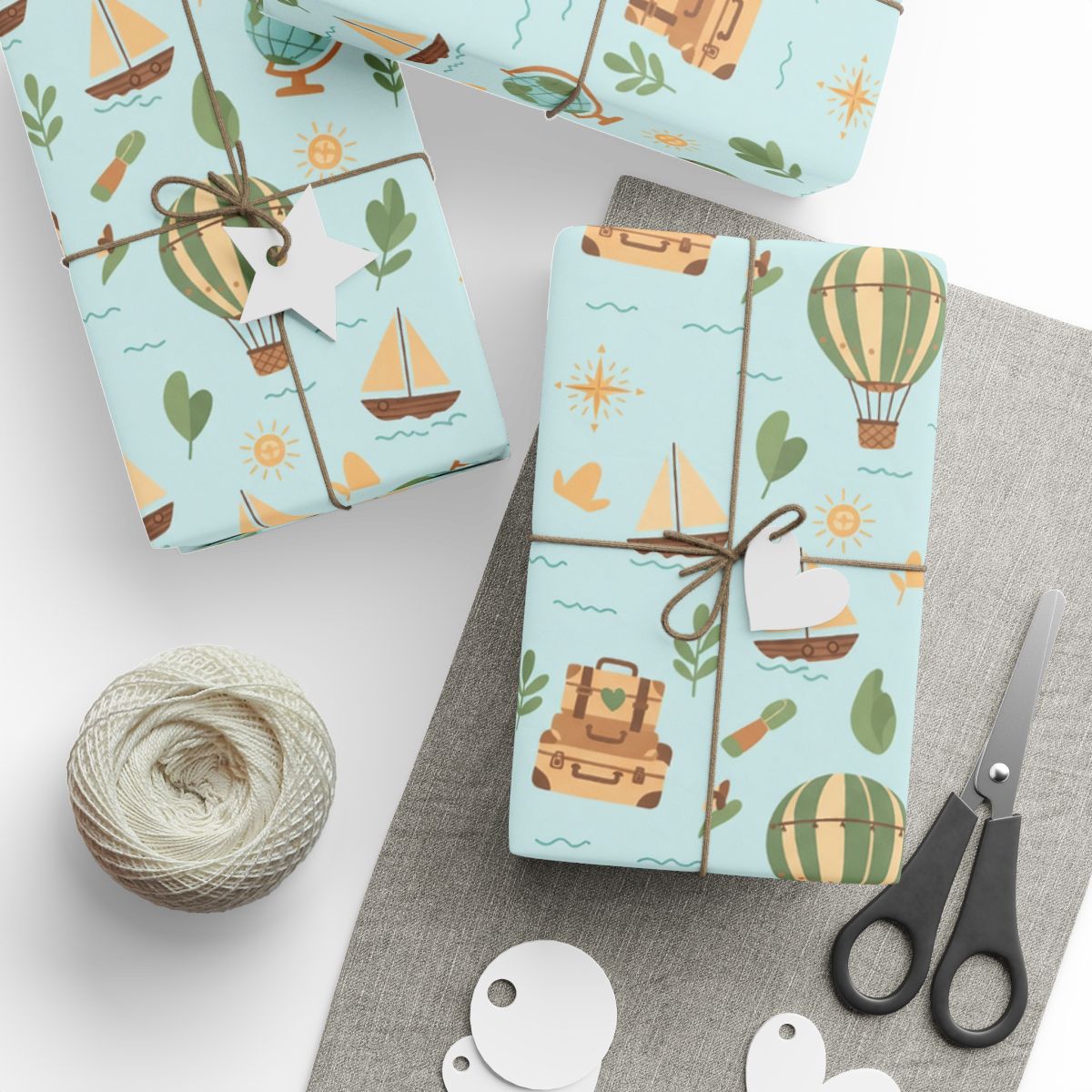 Vintage Hot Air Balloon and Suitcase Gift Wrap
