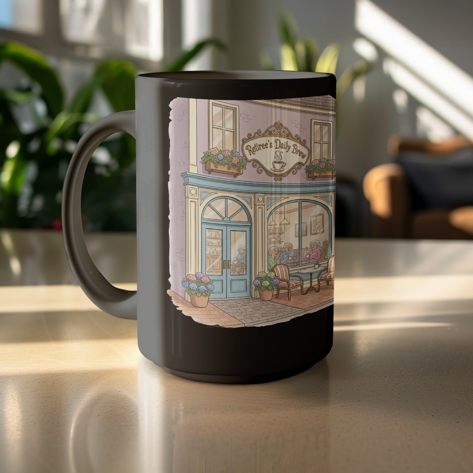 Vintage Cafe Illustration Design on Coffee Mug